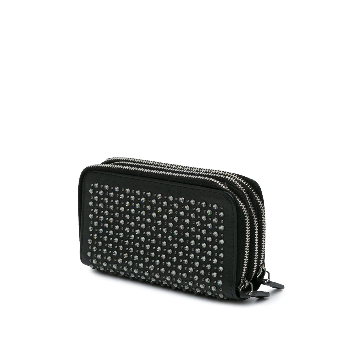 Chanel Bull Leather Studded Zip Wallet Black