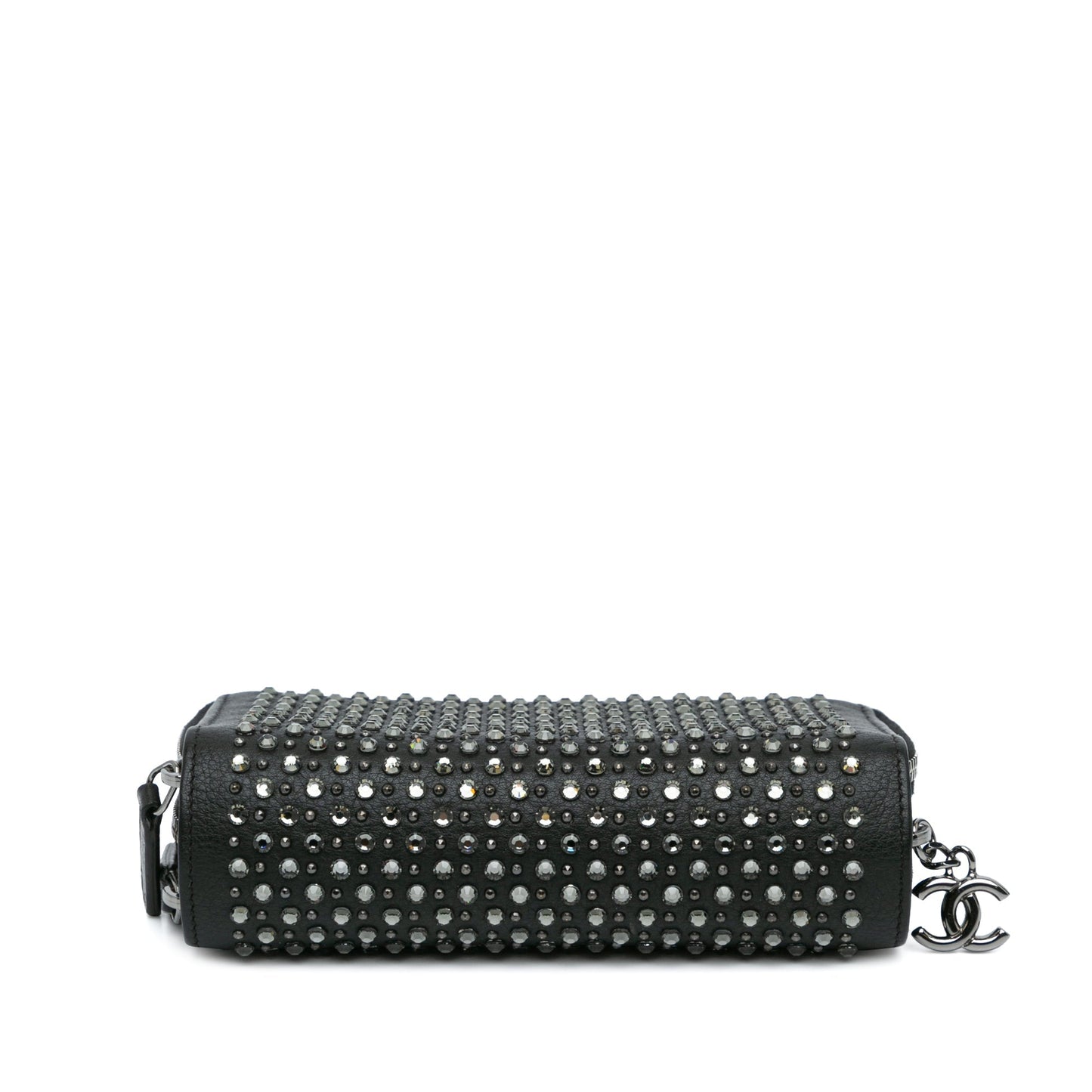 Chanel Bull Leather Studded Zip Wallet Black
