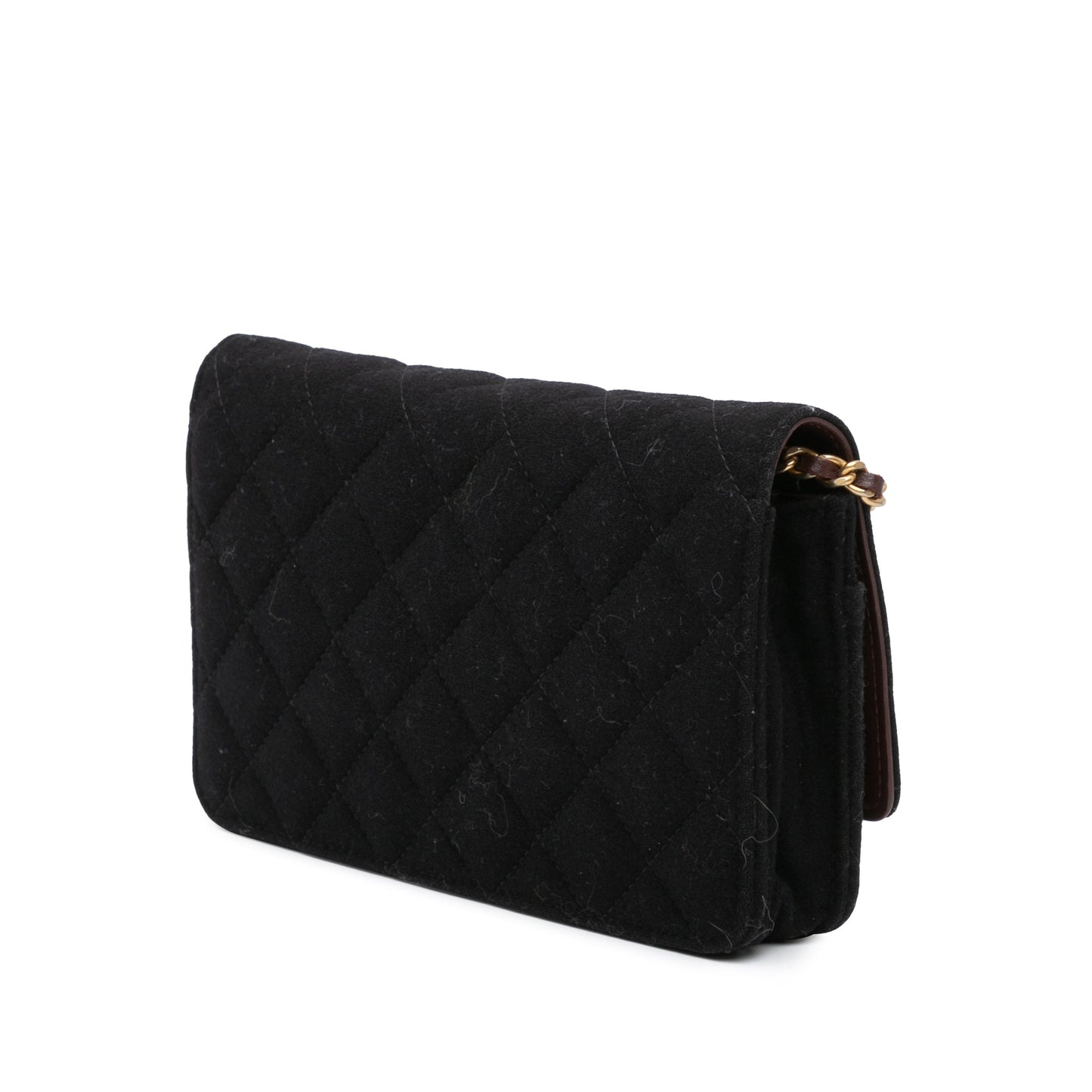 Chanel Paris Hamburg Quilted Wool Charms Wallet On Chain Black