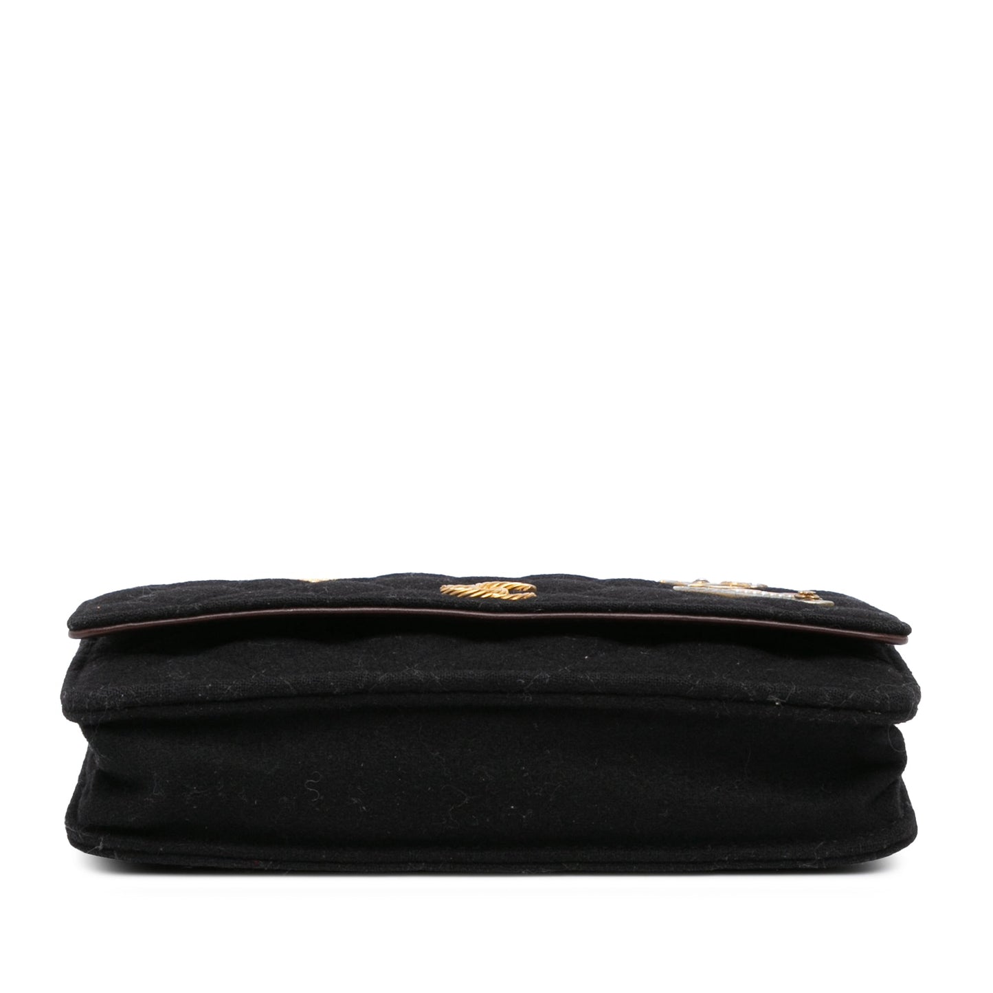 Chanel Paris Hamburg Quilted Wool Charms Wallet On Chain Black