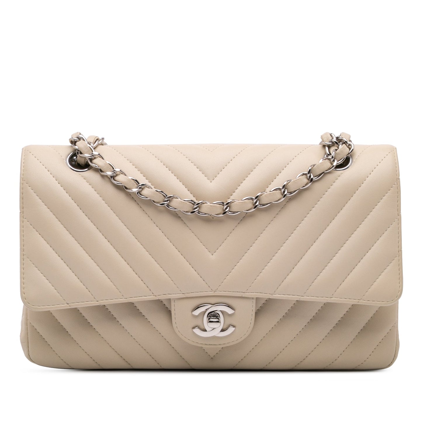 Chanel Medium Classic Chevron Lambskin Double Flap Brown