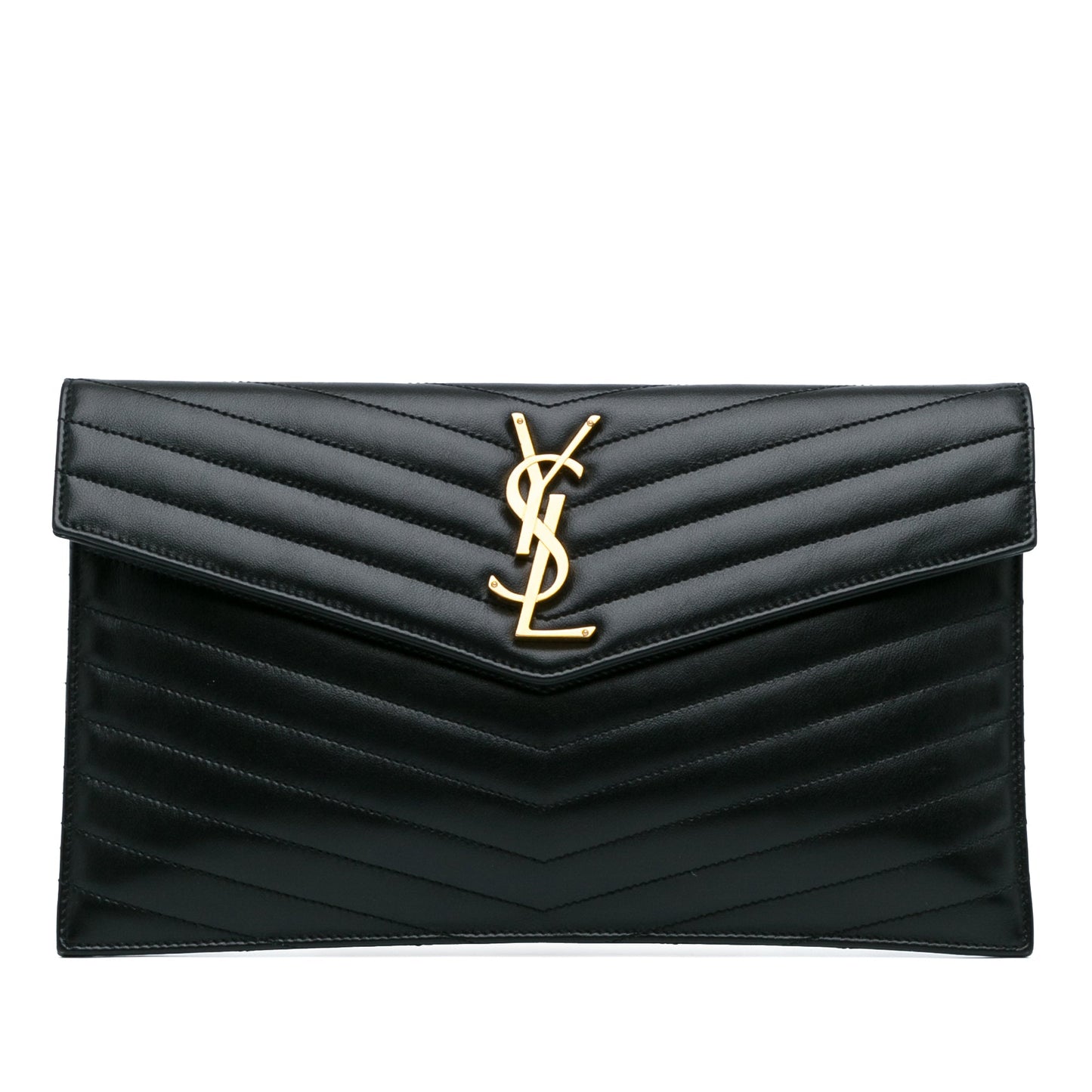 Saint Laurent Chevron Monogram Uptown Clutch Black