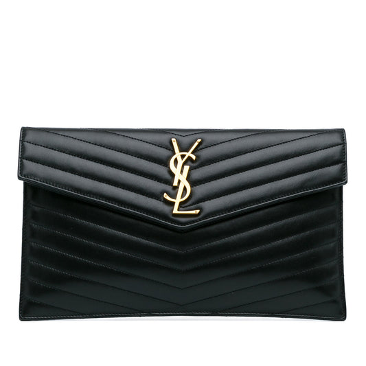 Saint Laurent Chevron Monogram Uptown Clutch Black