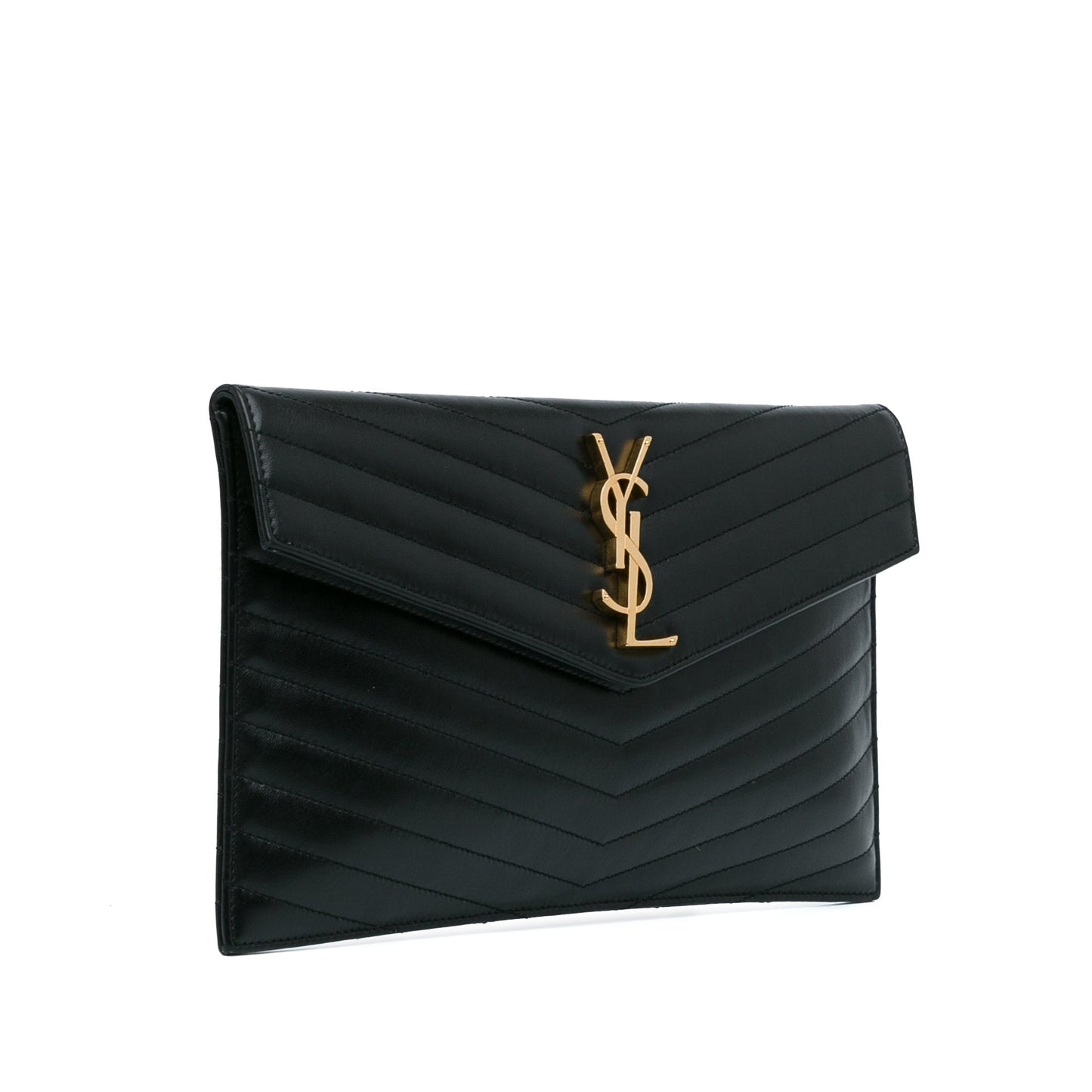 Saint Laurent Chevron Monogram Uptown Clutch Black
