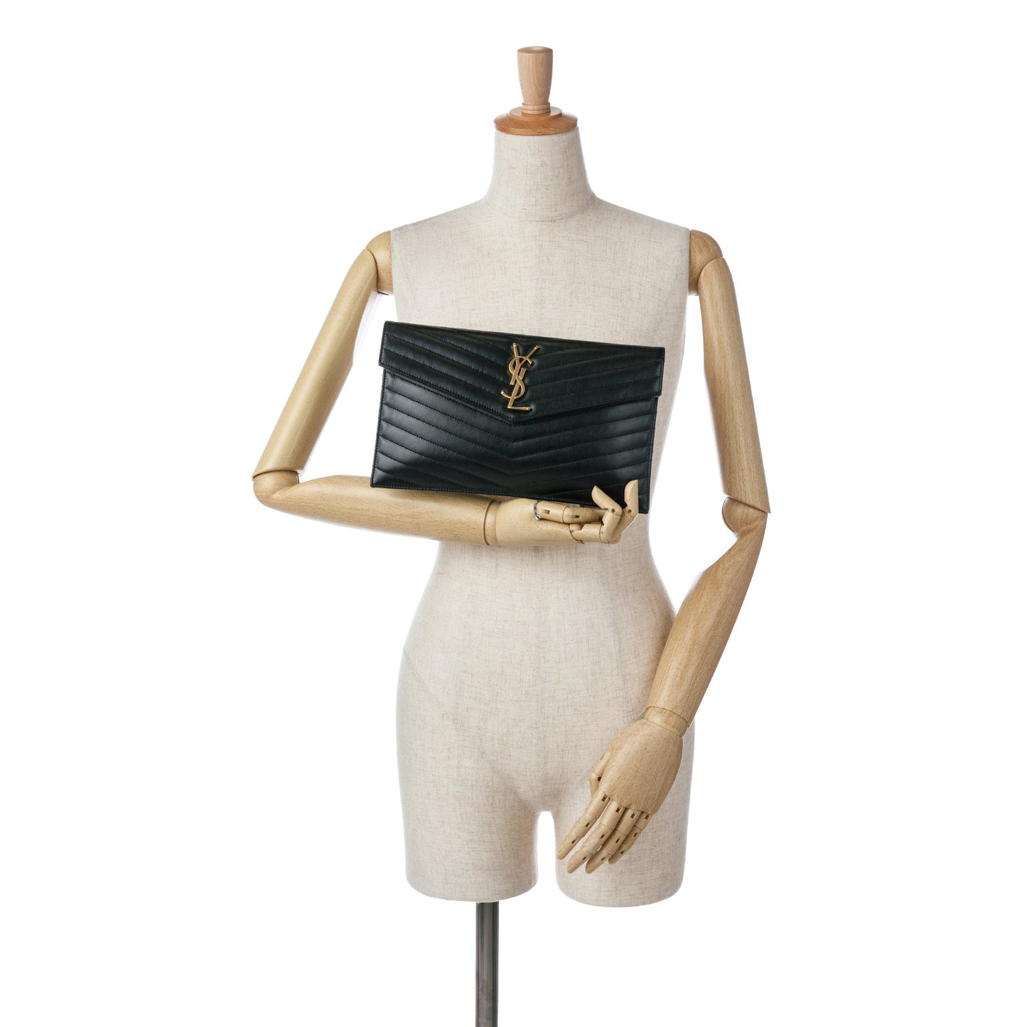 Saint Laurent Chevron Monogram Uptown Clutch Black