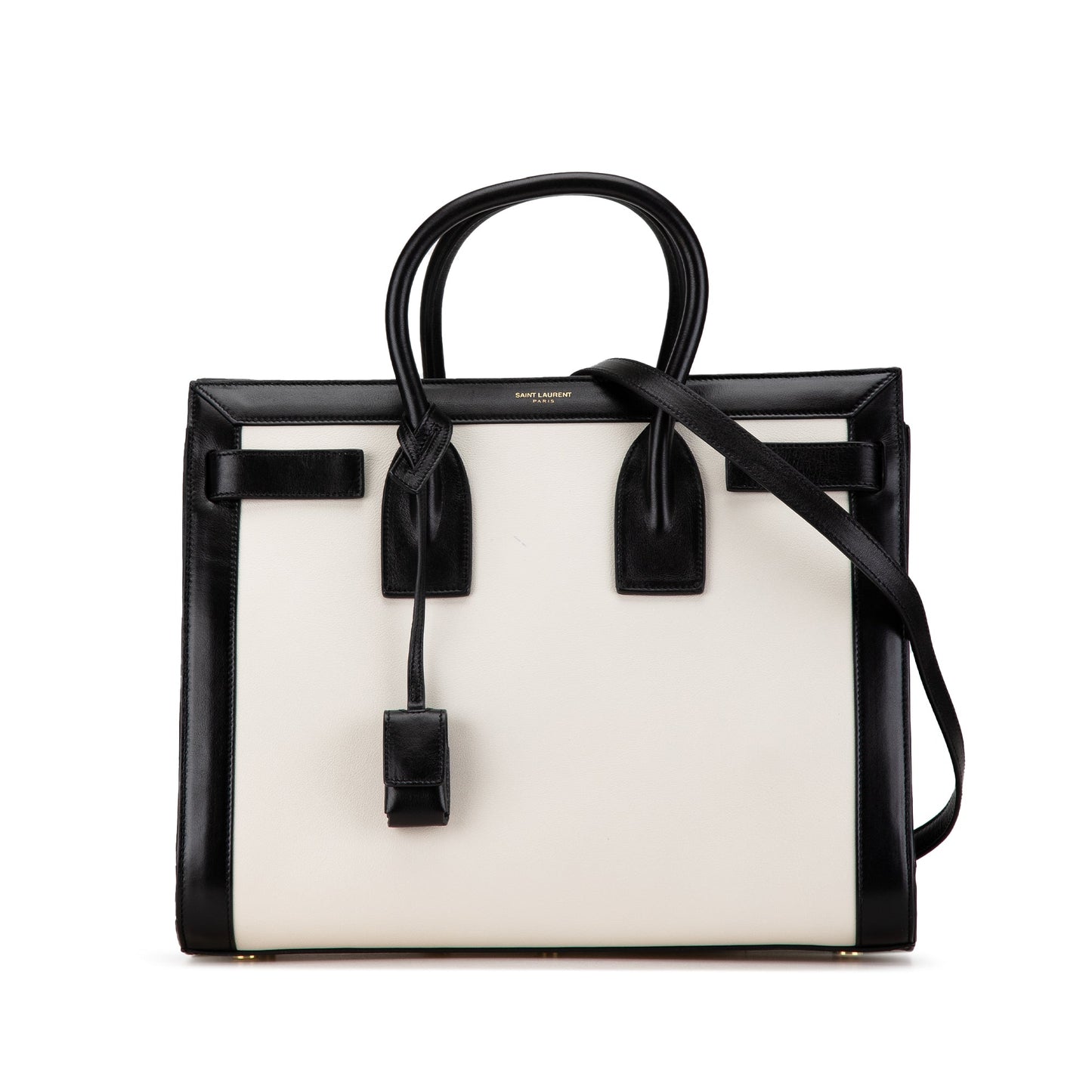 Saint Laurent Small Bicolor Leather Sac de Jour Satchel White