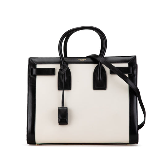 Saint Laurent Small Bicolor Leather Sac de Jour Satchel White