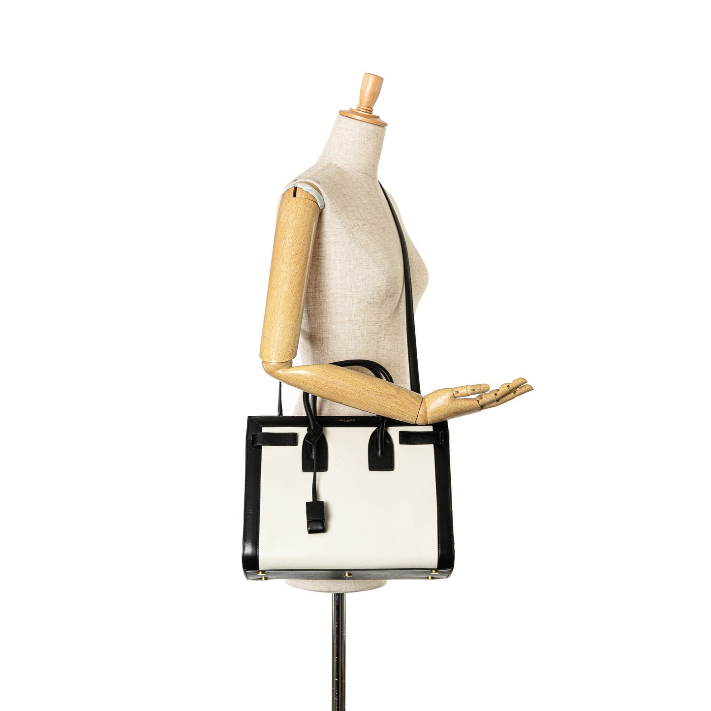 Saint Laurent Small Bicolor Leather Sac de Jour Satchel White