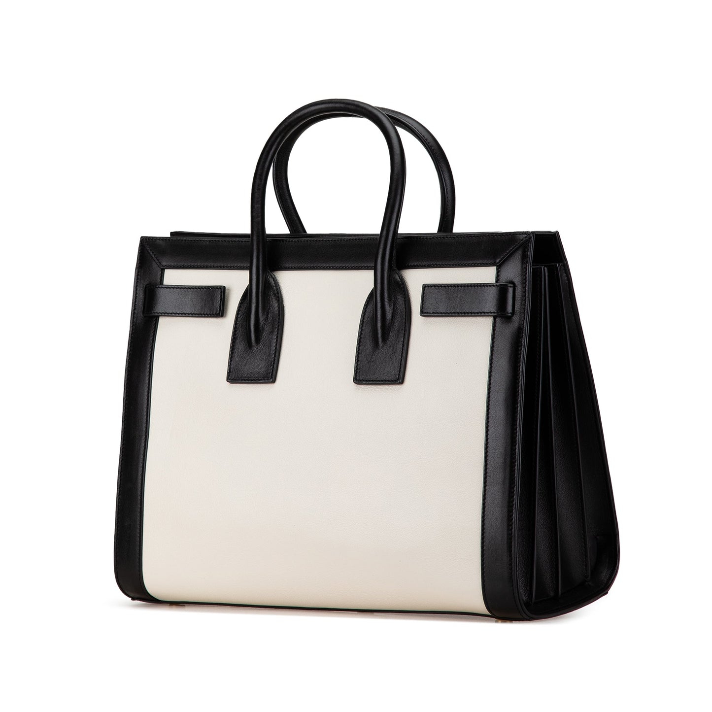 Saint Laurent Small Bicolor Leather Sac de Jour Satchel White