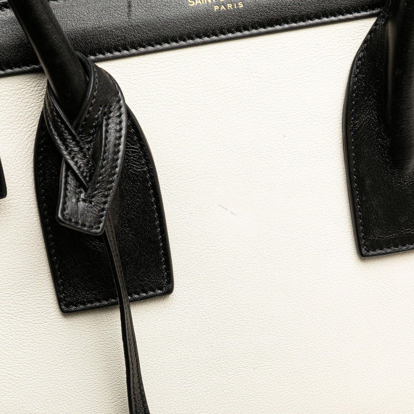 Saint Laurent Small Bicolor Leather Sac de Jour Satchel White