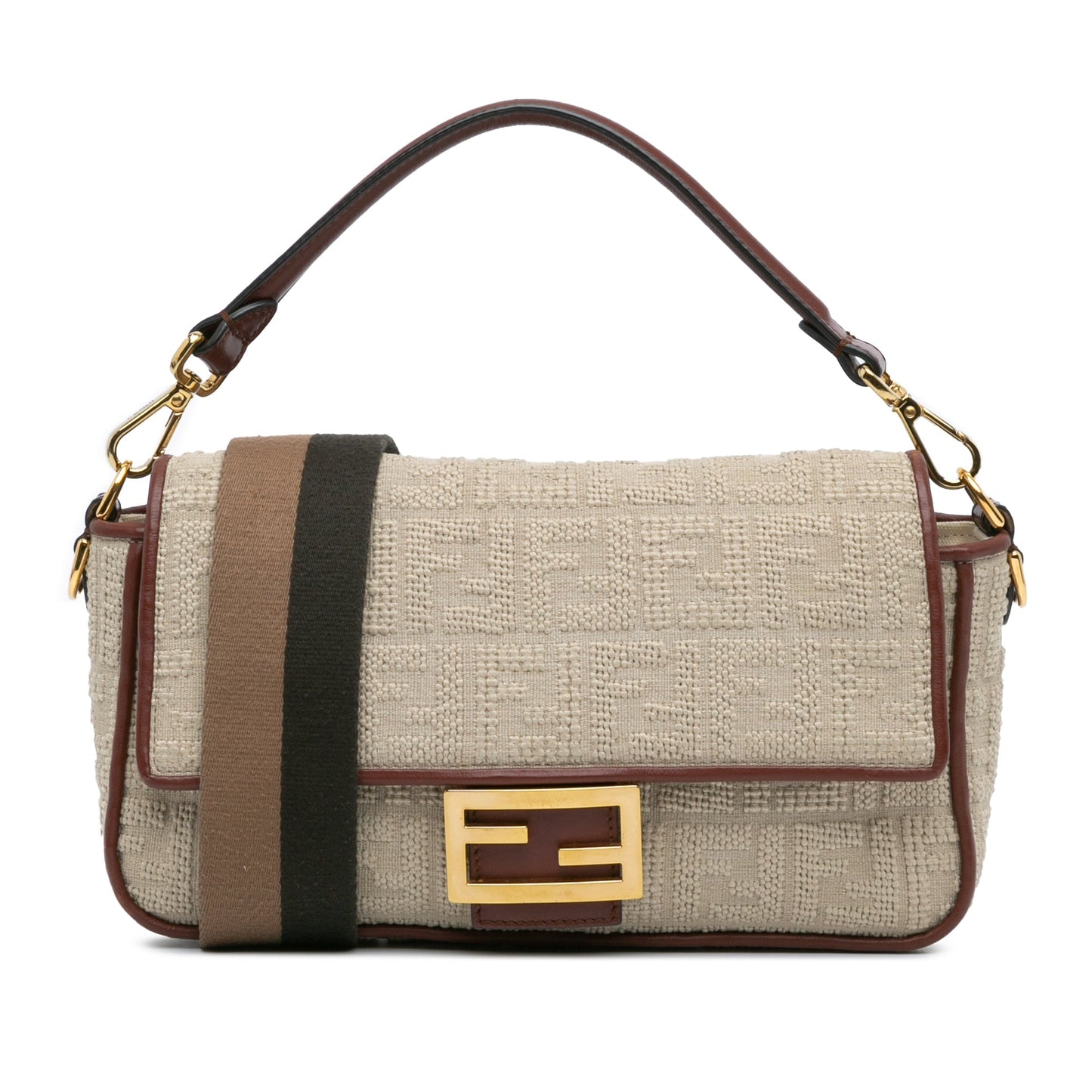Fendi Zucca Embroidered Canvas Baguette Satchel Brown