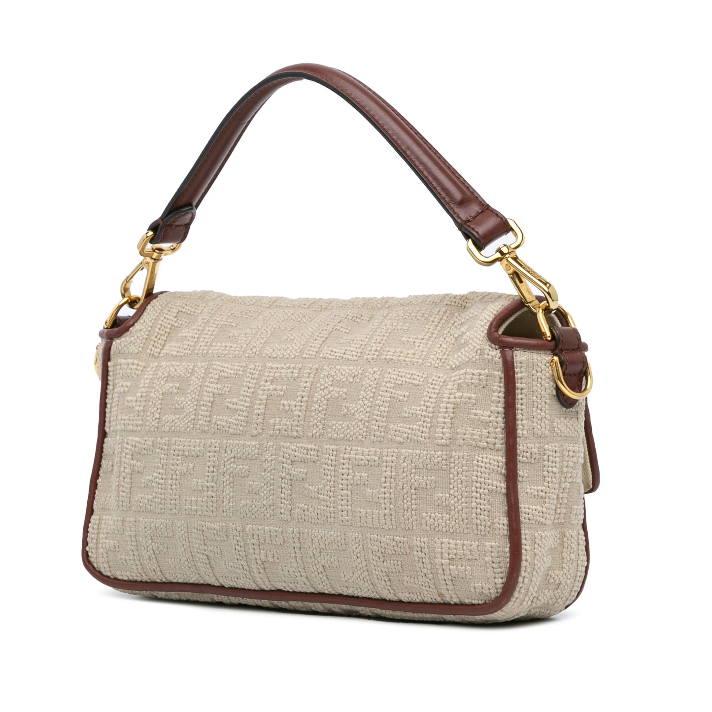Fendi Zucca Embroidered Canvas Baguette Satchel Brown