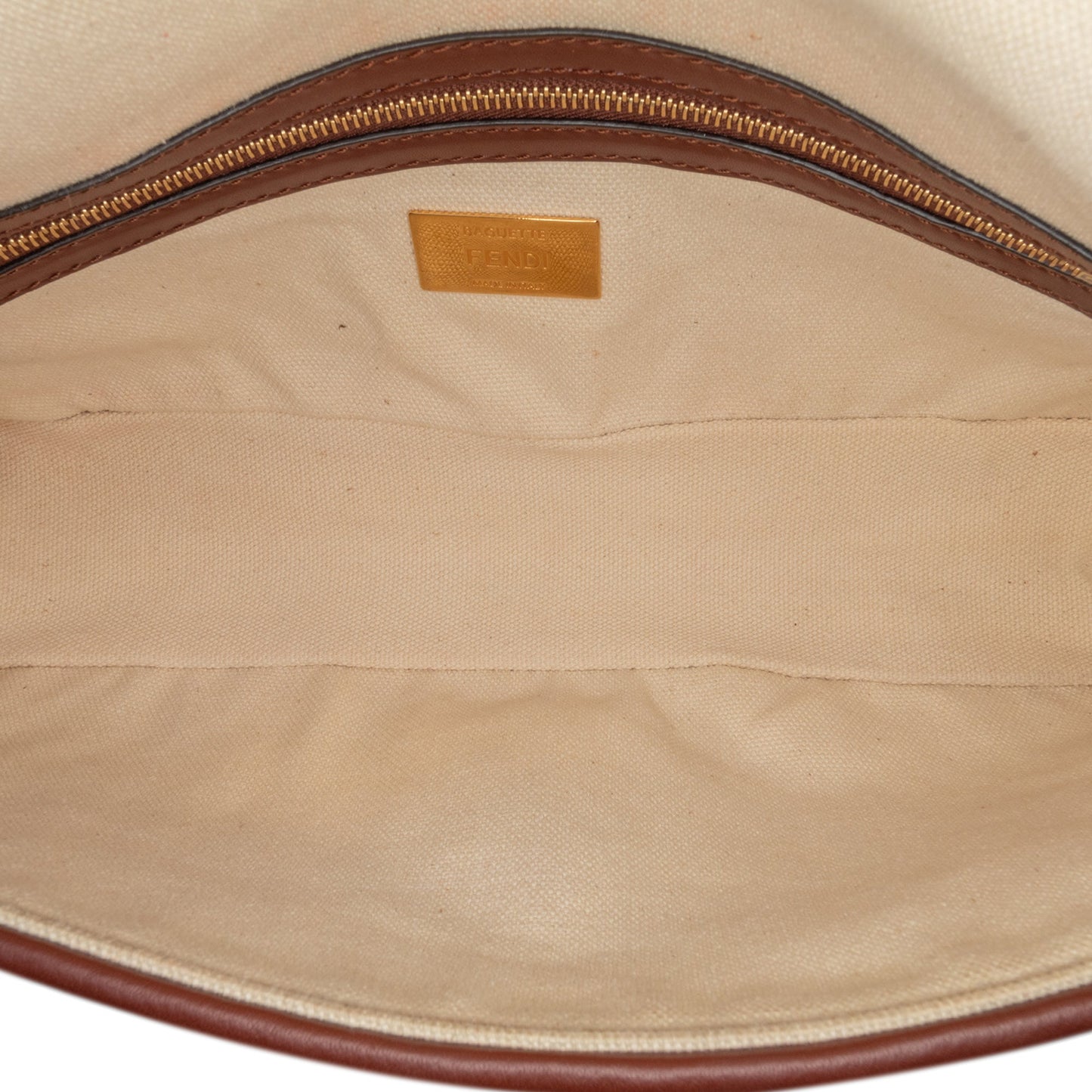 Fendi Zucca Embroidered Canvas Baguette Satchel Brown