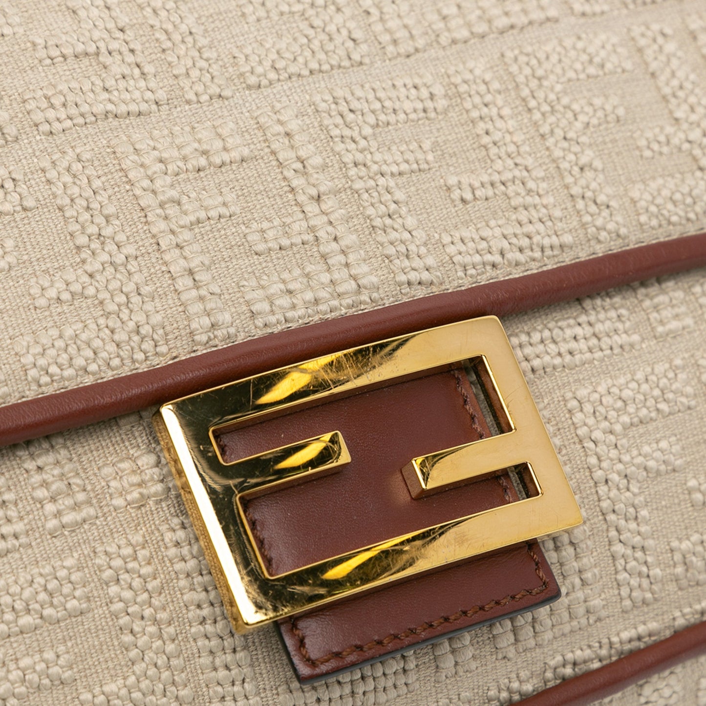 Fendi Zucca Embroidered Canvas Baguette Satchel Brown