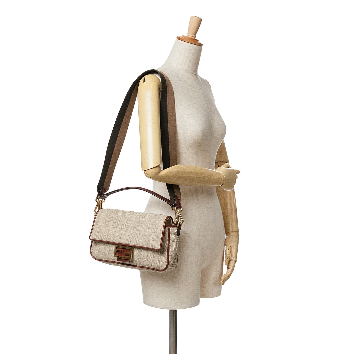 Fendi Zucca Embroidered Canvas Baguette Satchel Brown
