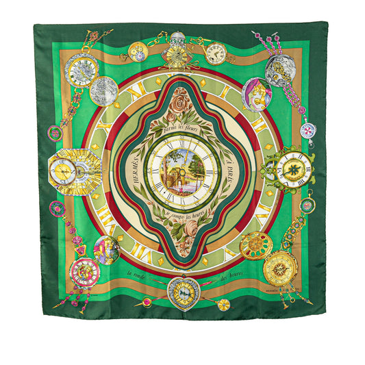 Sattars Parmi les Fleurs Je Compte les Heures Silk Scarf Green