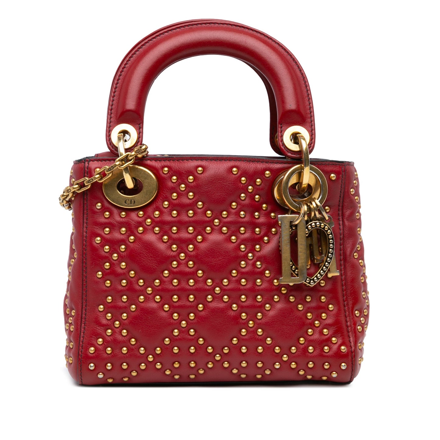 Dior Mini Lambskin Cannage Studded Supple Lady Dior Red