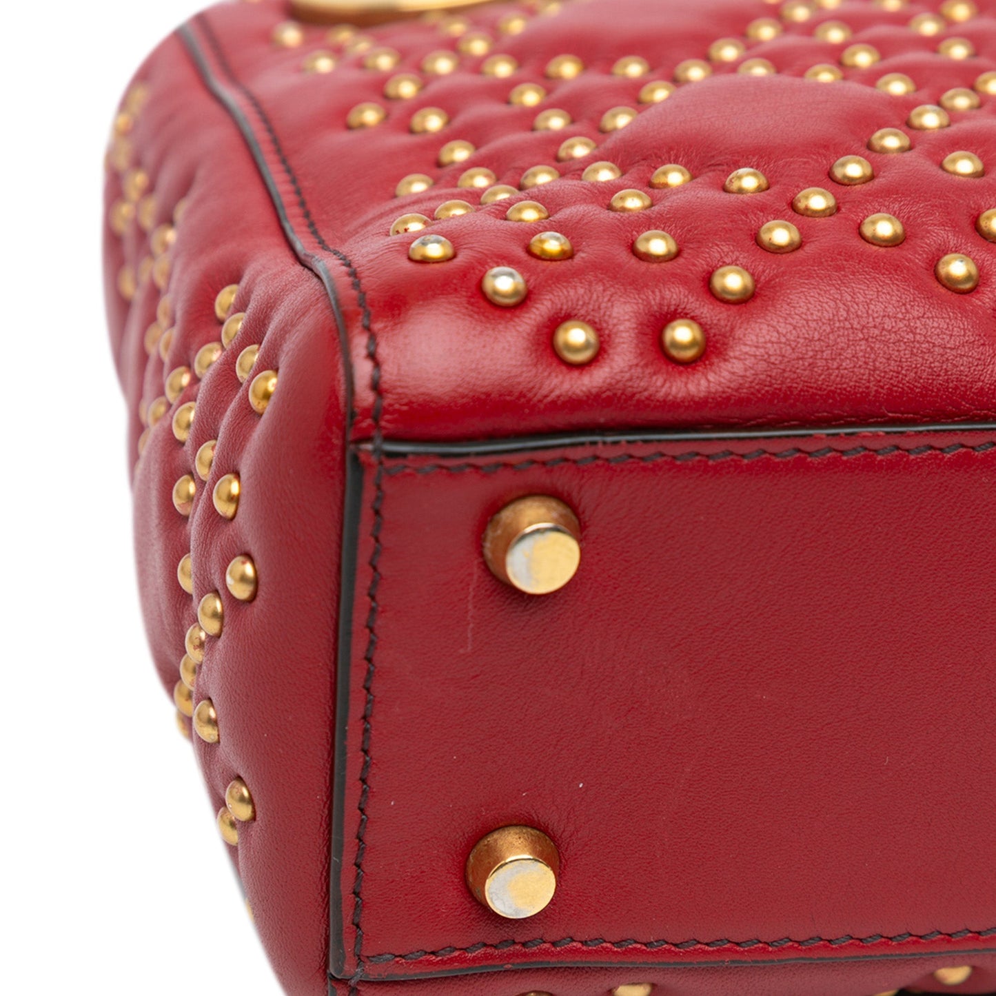 Dior Mini Lambskin Cannage Studded Supple Lady Dior Red