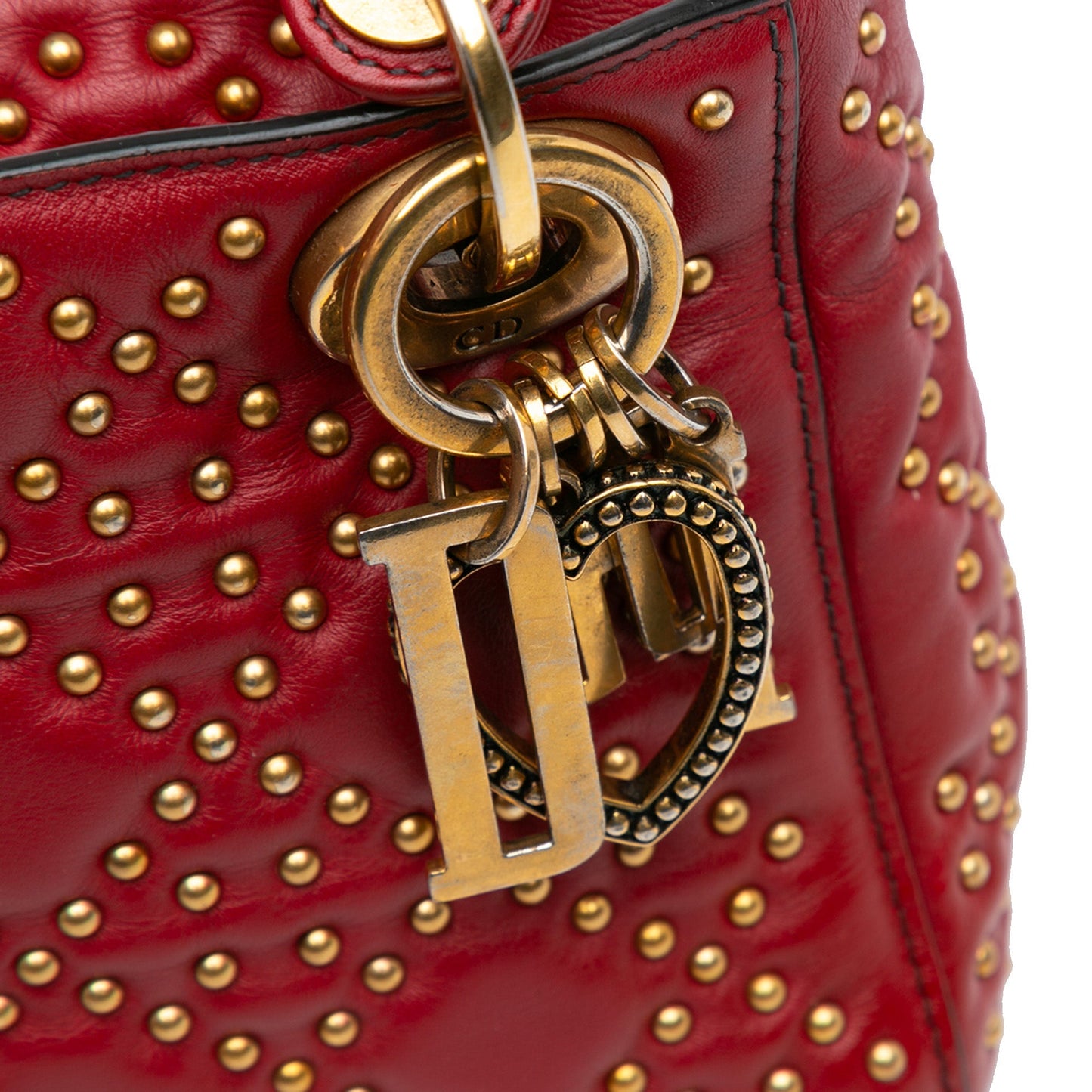 Dior Mini Lambskin Cannage Studded Supple Lady Dior Red