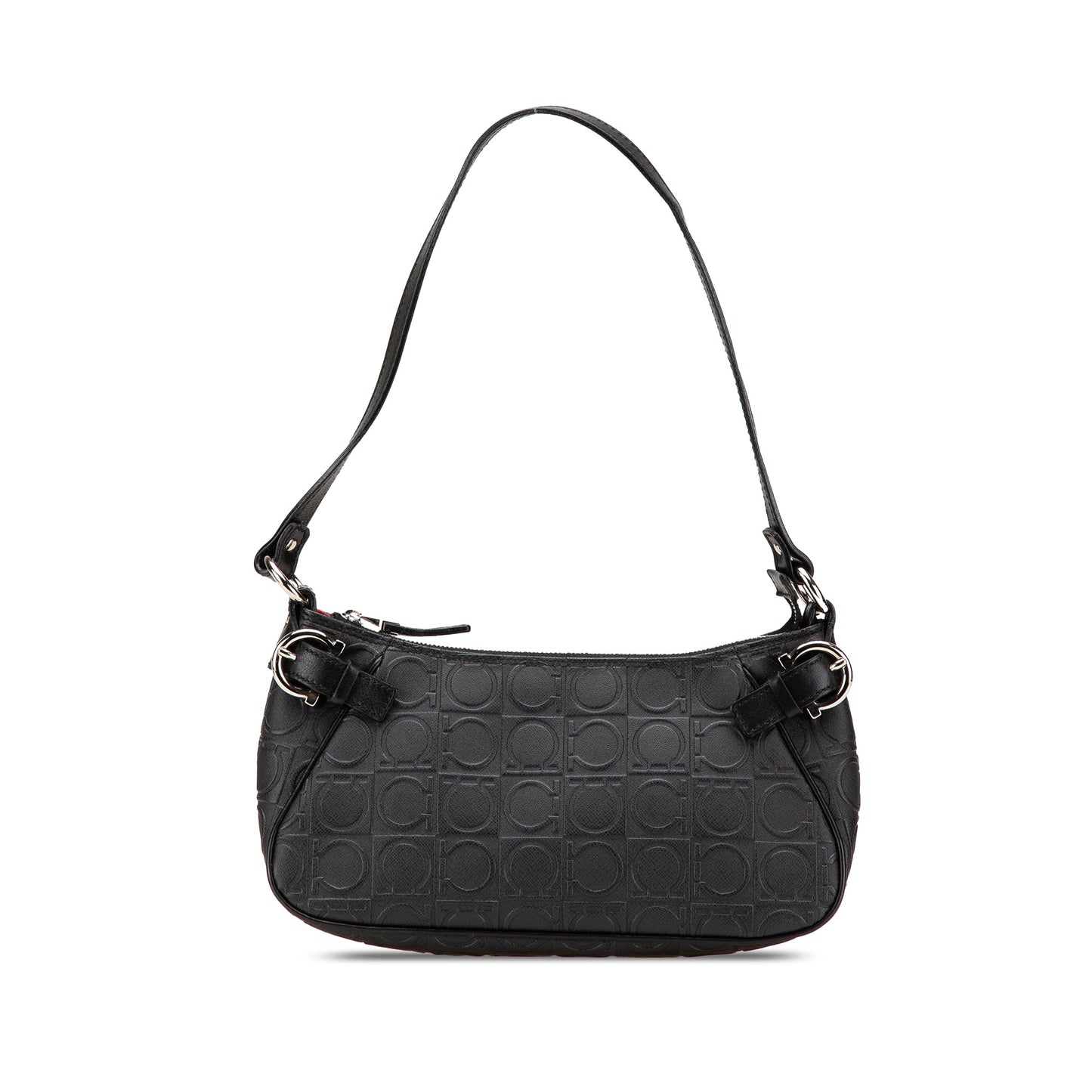 Ferragamo Gancini Embossed Leather Shoulder Bag Black