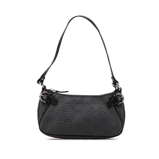 Ferragamo Gancini Embossed Leather Shoulder Bag Black