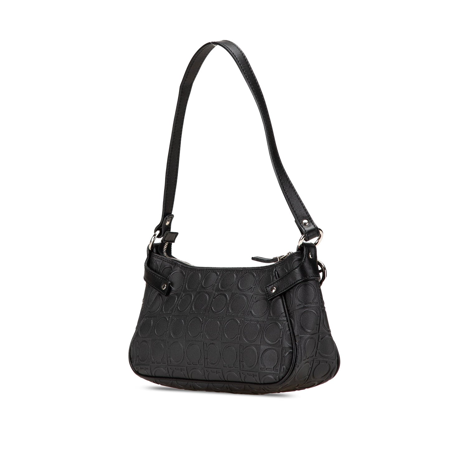 Ferragamo Gancini Embossed Leather Shoulder Bag Black