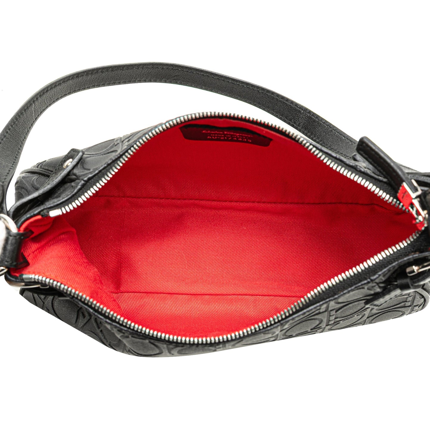 Ferragamo Gancini Embossed Leather Shoulder Bag Black