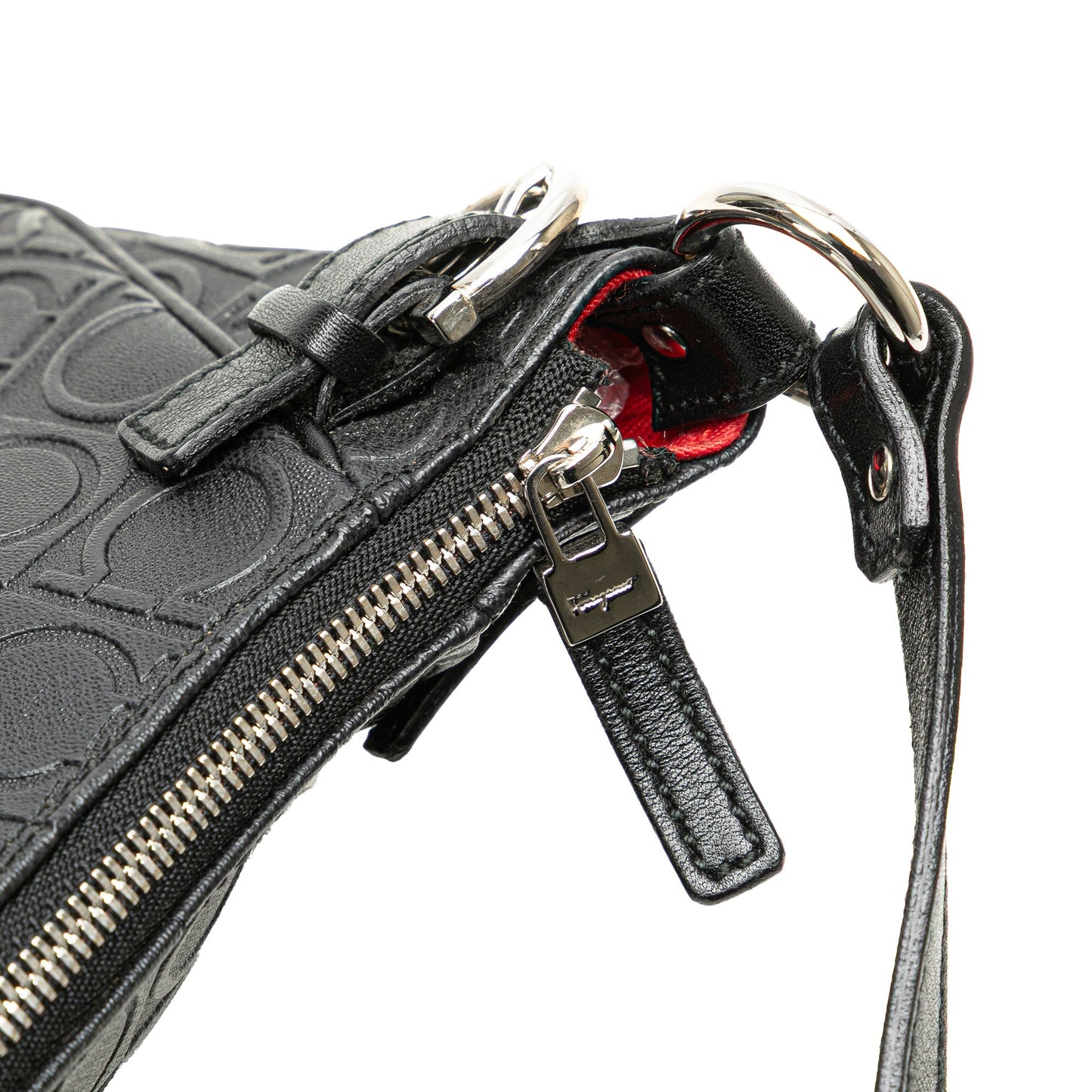 Ferragamo Gancini Embossed Leather Shoulder Bag Black