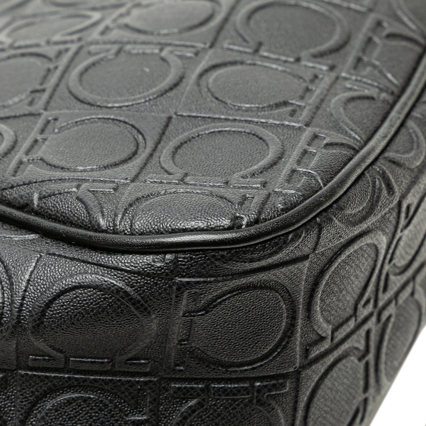 Ferragamo Gancini Embossed Leather Shoulder Bag Black
