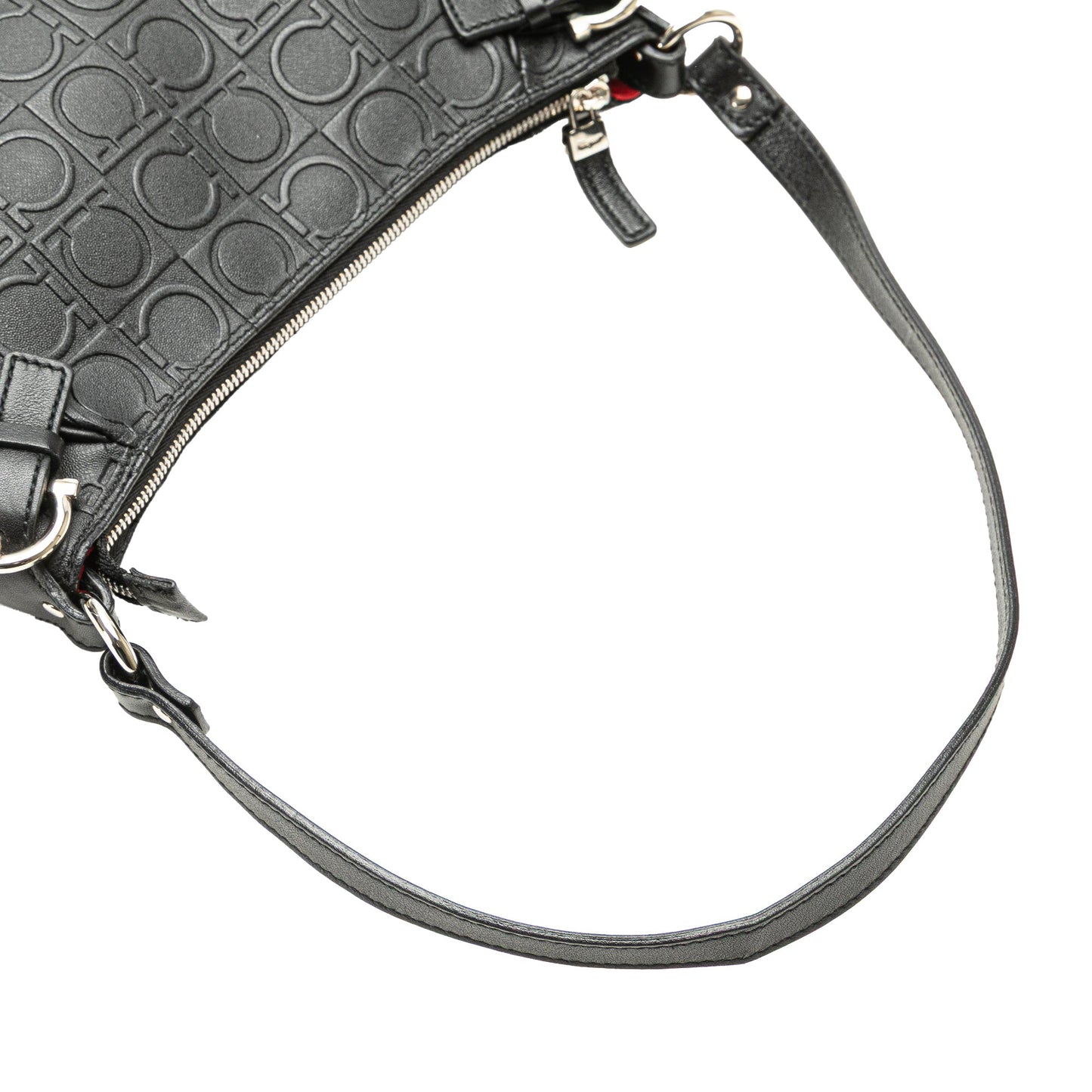 Ferragamo Gancini Embossed Leather Shoulder Bag Black