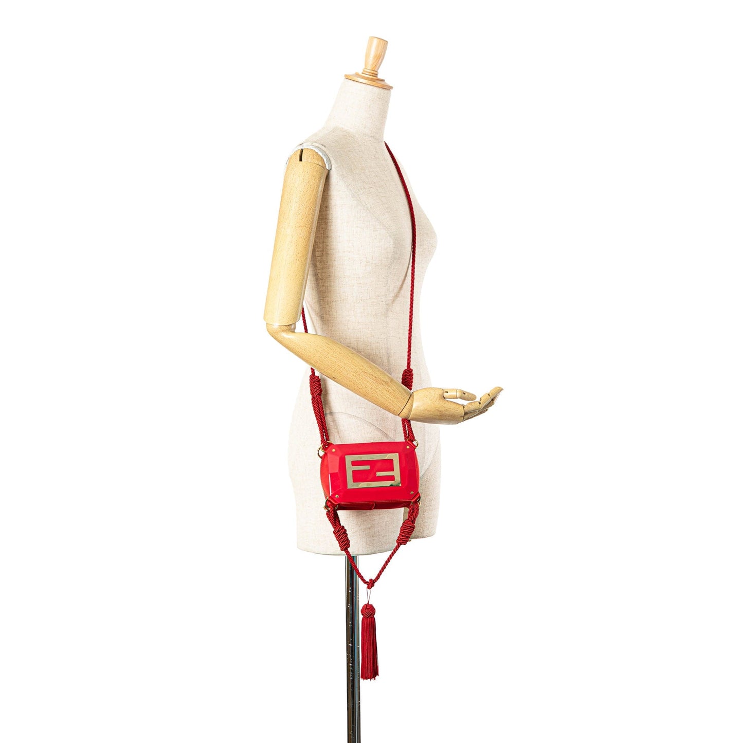 Fendi Mini FF PVC Satin Tassel Crossbody Red