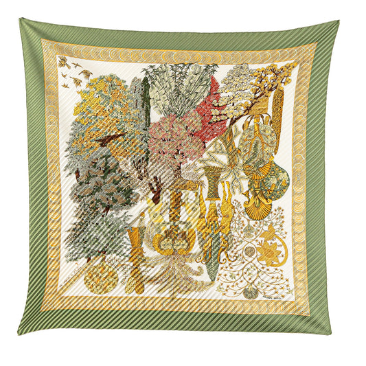 Sattars Les Legendes de L Arbre Pleated Silk Scarf Green