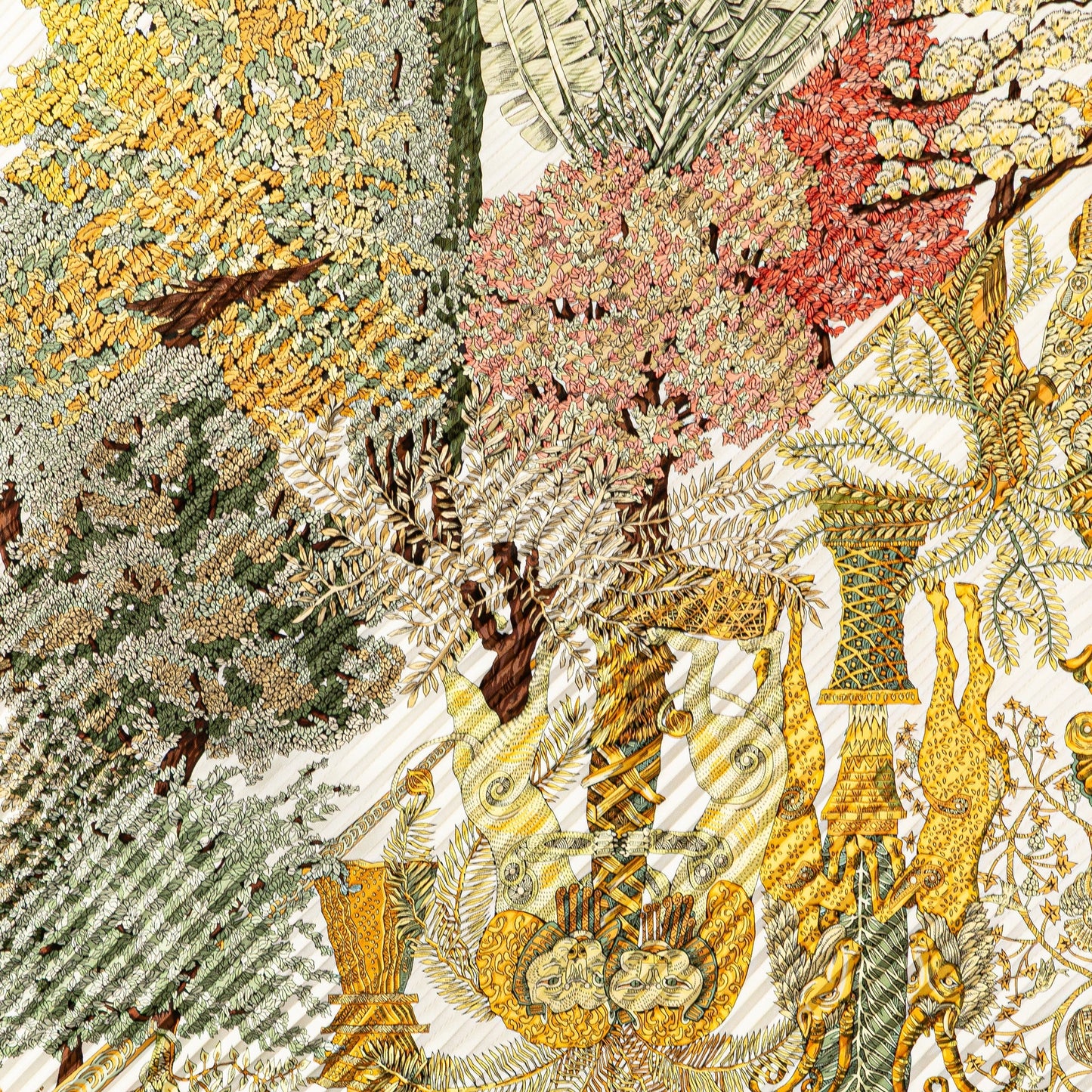 Sattars Les Legendes de L Arbre Pleated Silk Scarf Green