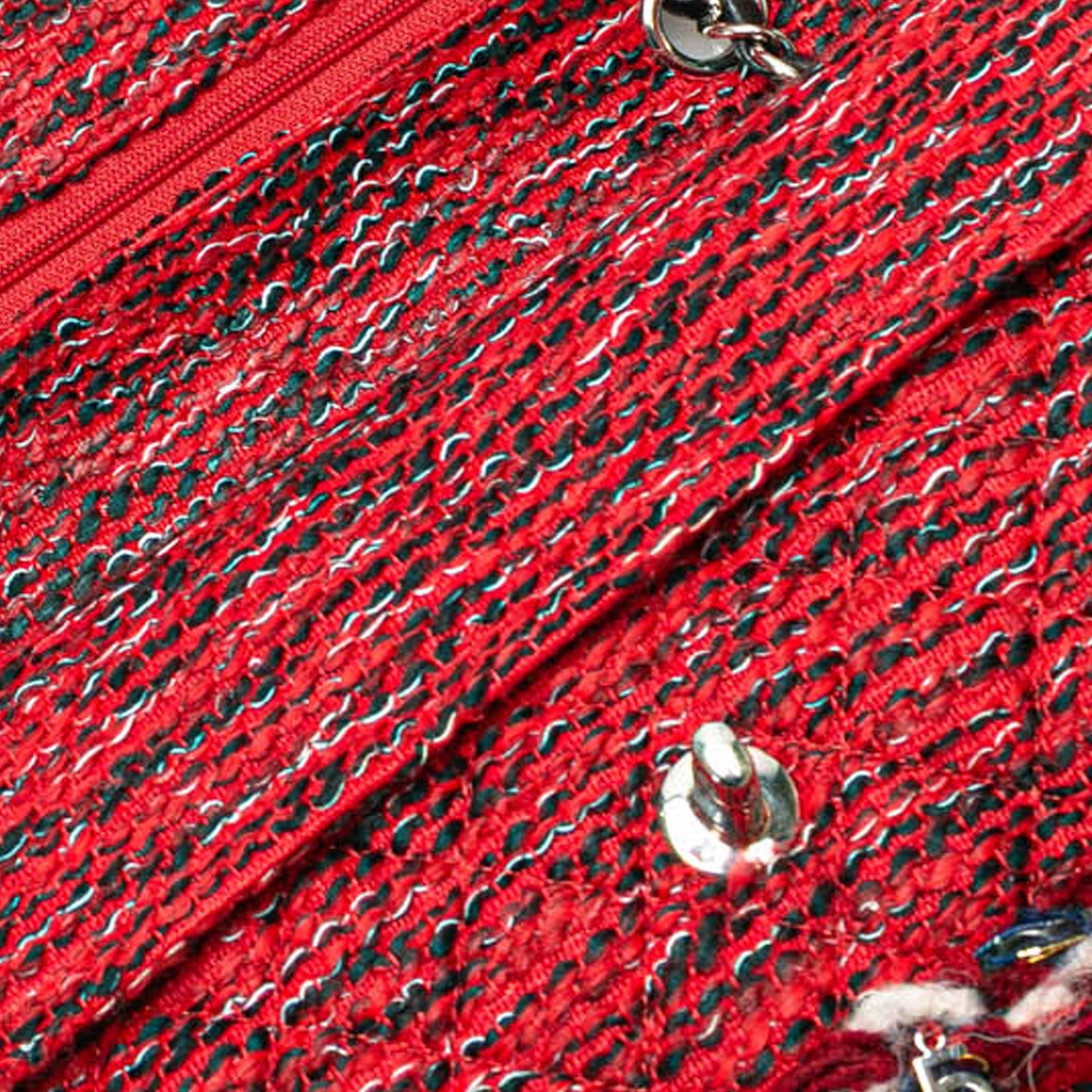 Chanel Medium Tweed Braided Charms Double Flap Red