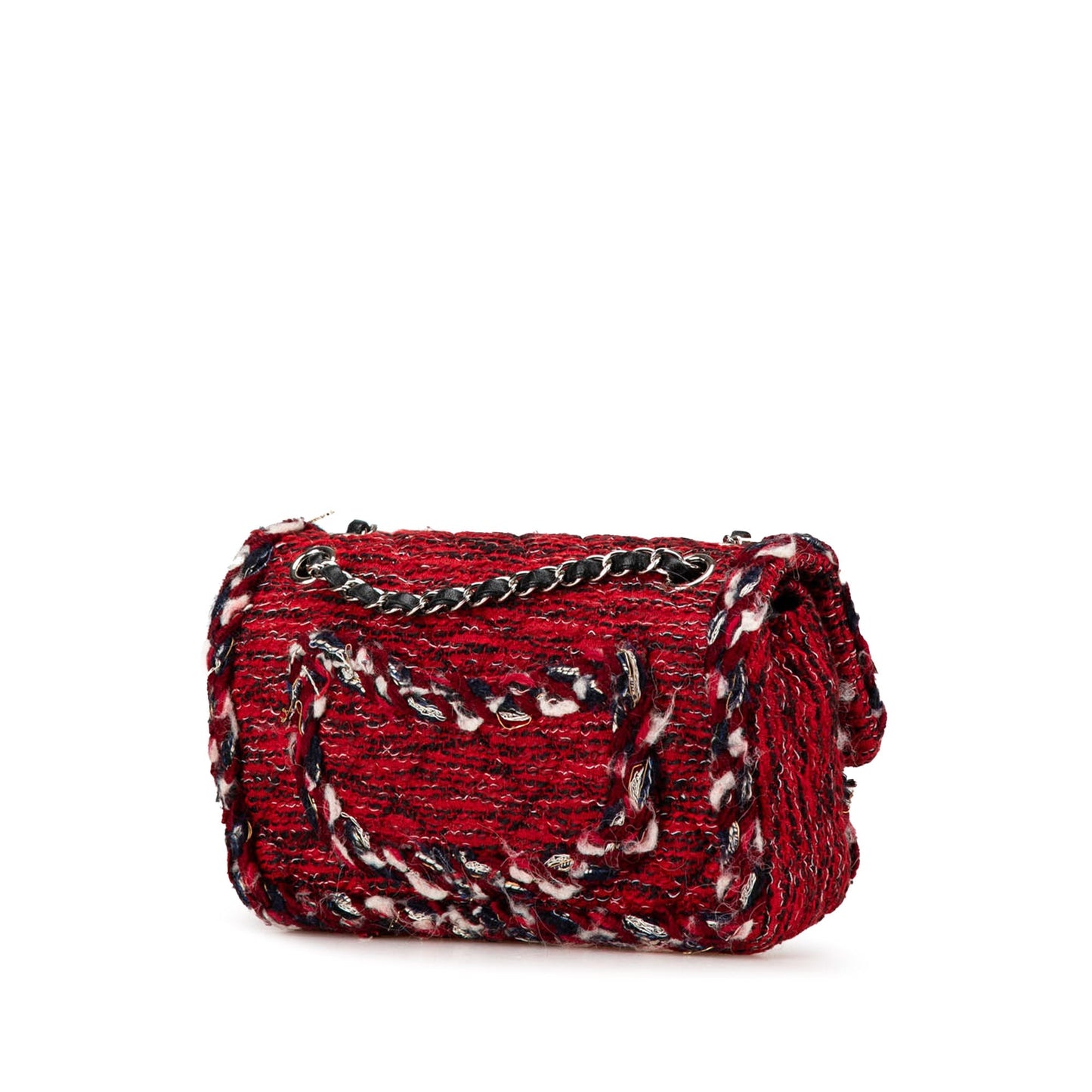 Chanel Medium Tweed Braided Charms Double Flap Red