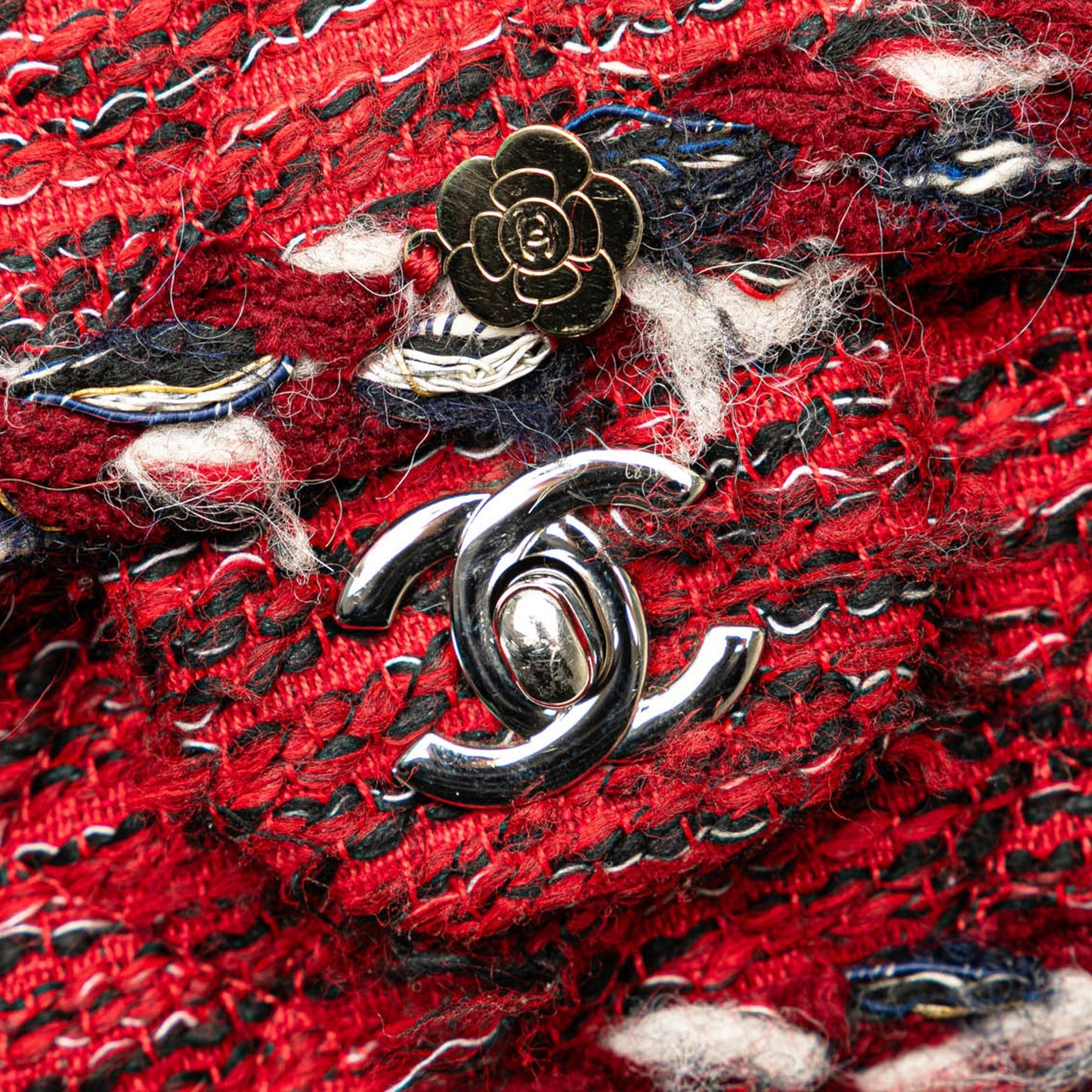 Chanel Medium Tweed Braided Charms Double Flap Red
