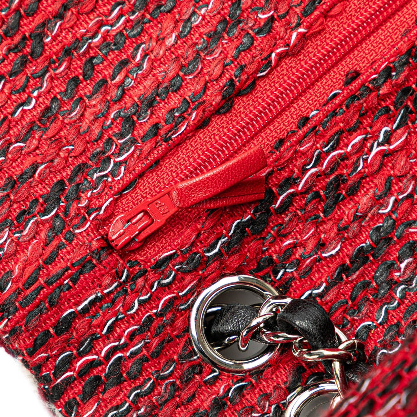 Chanel Medium Tweed Braided Charms Double Flap Red