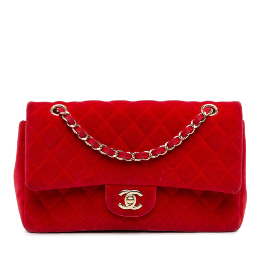 Chanel Medium Classic Velvet Double Flap Red