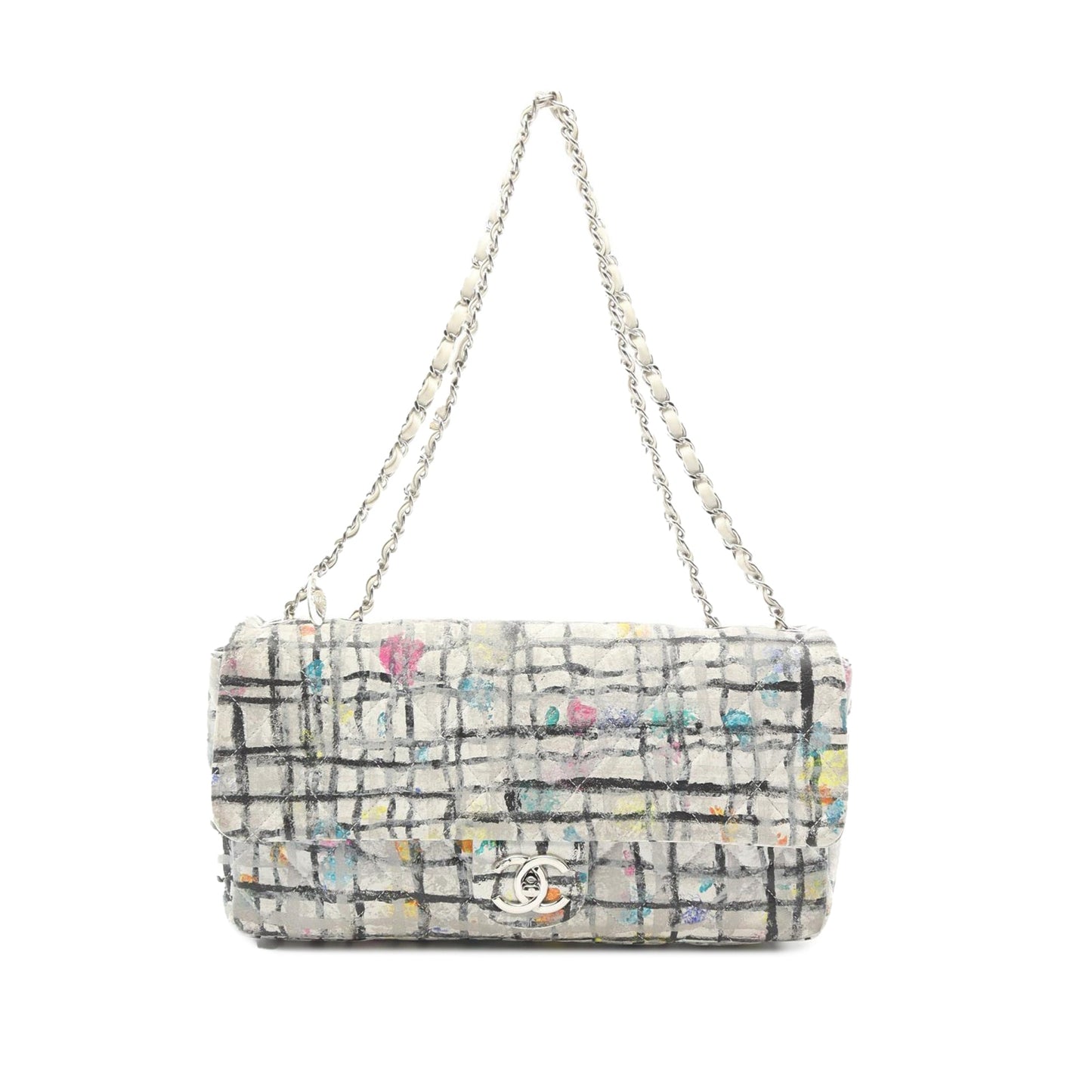 Chanel Medium Calfskin Hand Painted Graffiti Flap White