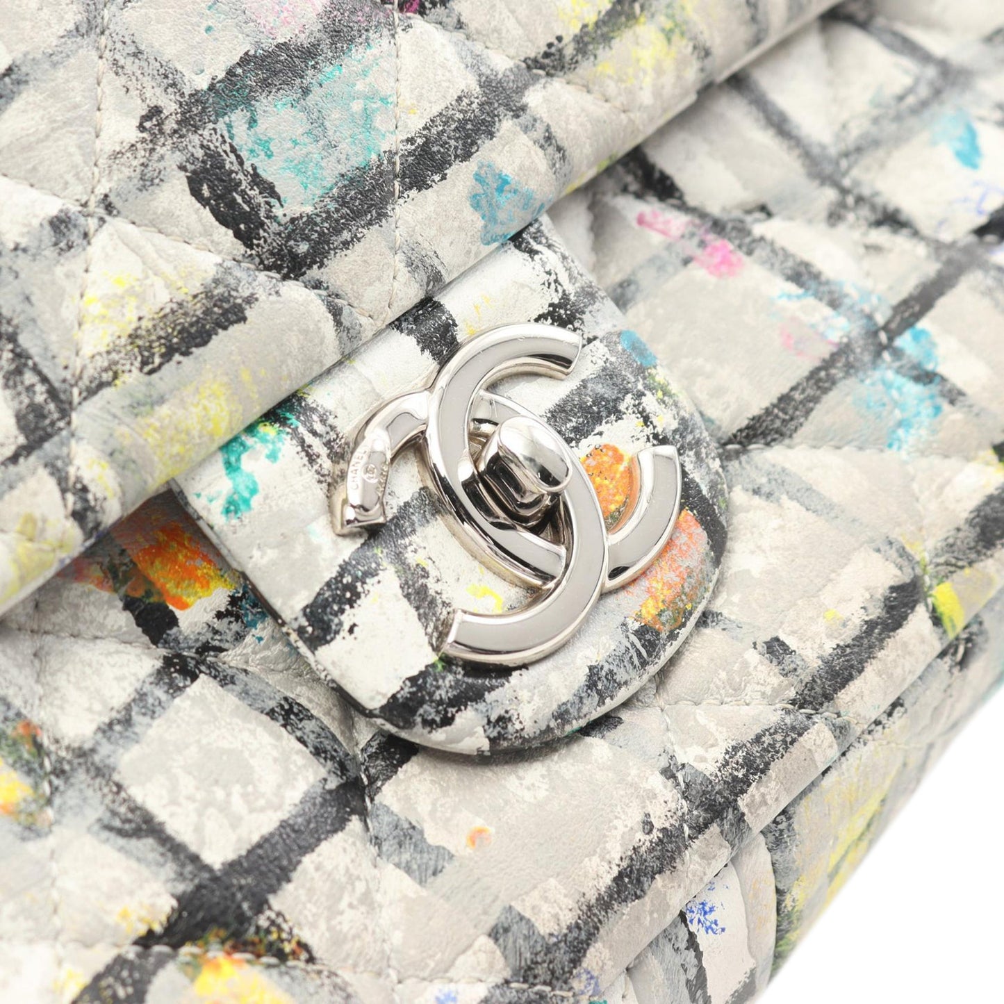 Chanel Medium Calfskin Hand Painted Graffiti Flap White