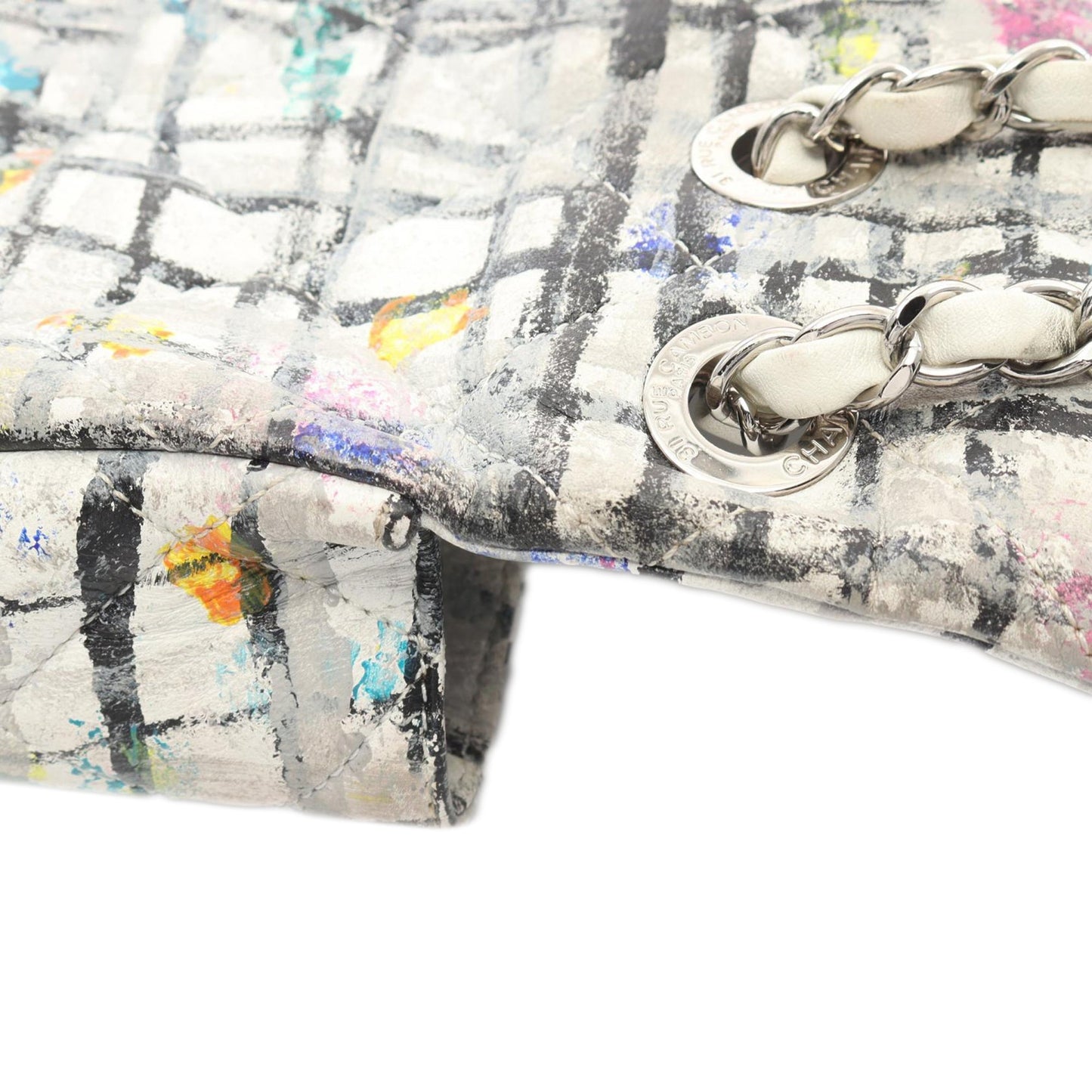Chanel Medium Calfskin Hand Painted Graffiti Flap White
