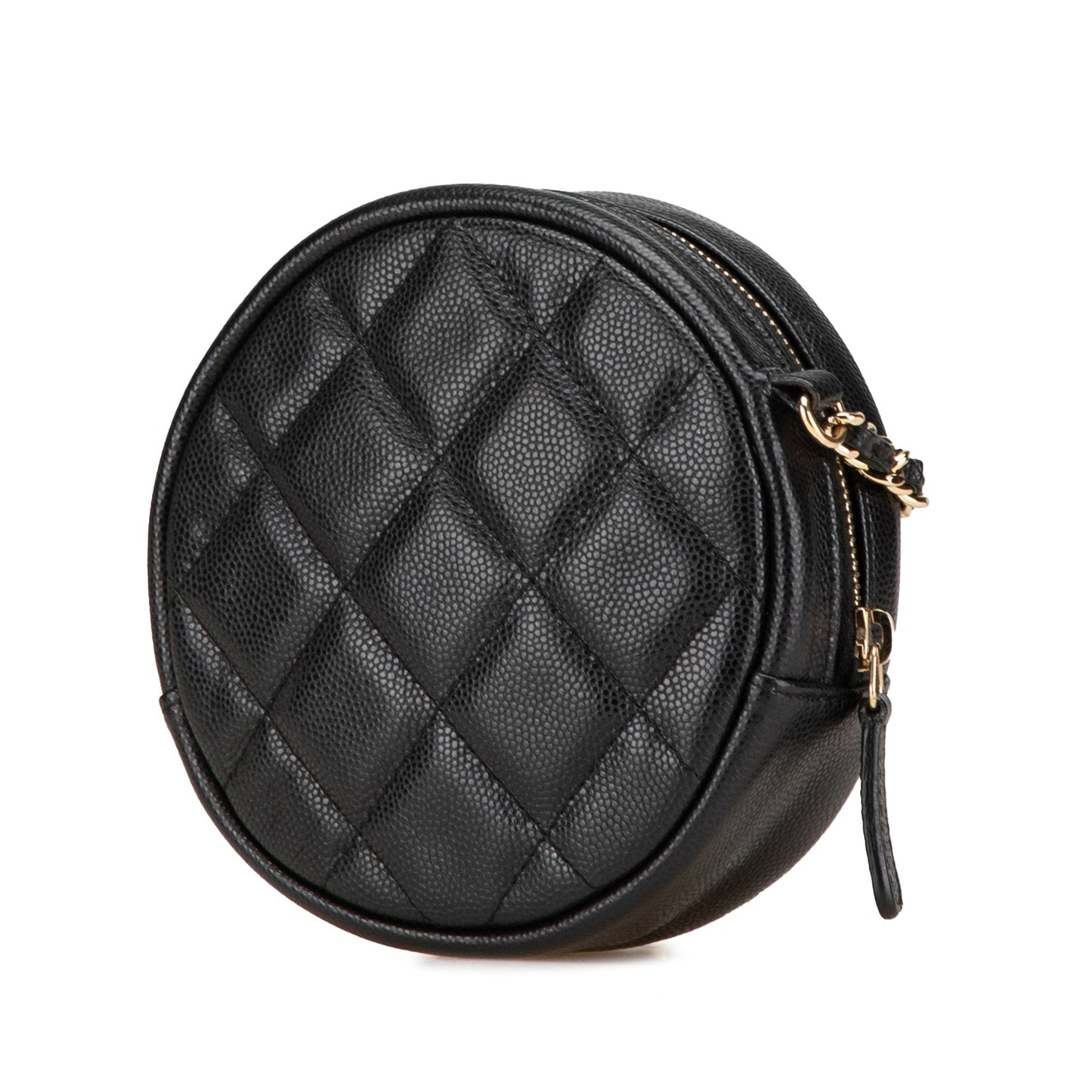 Chanel CC Quilted Caviar Round Clutch With Chain Black