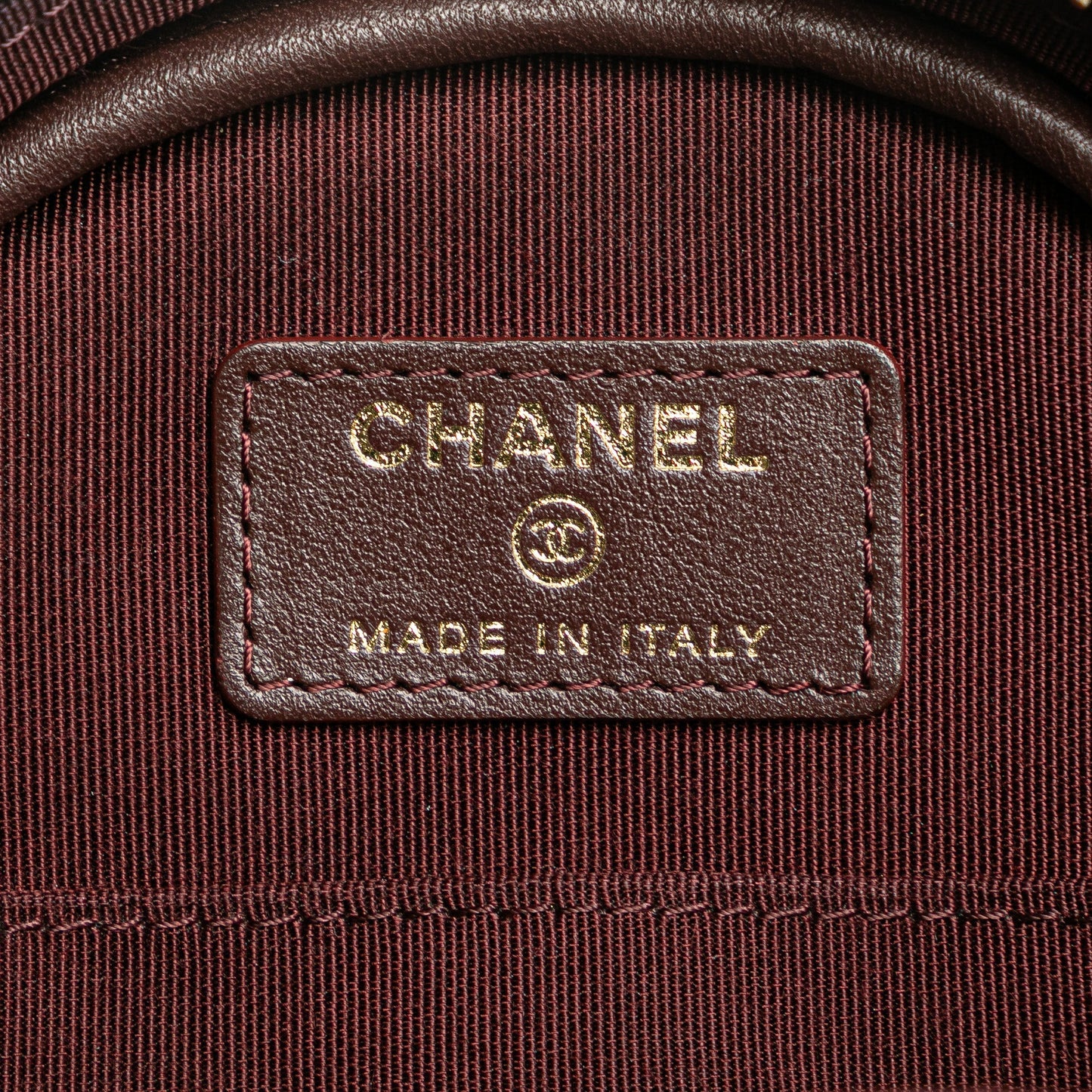 Chanel CC Quilted Caviar Round Clutch With Chain Black
