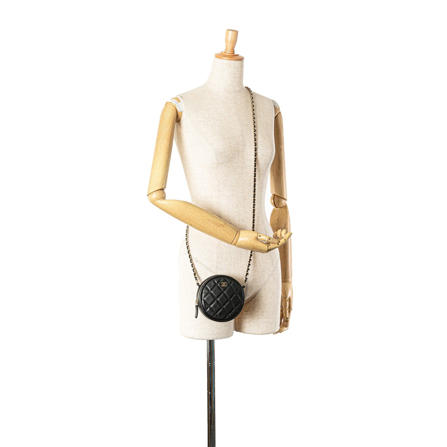 Chanel CC Quilted Caviar Round Clutch With Chain Black