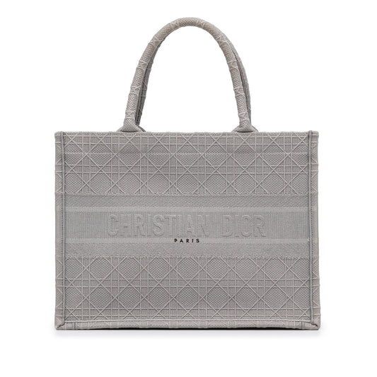 Dior Medium Cannage Embroidered Book Tote Gray