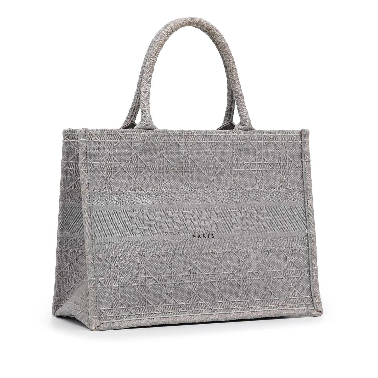 Dior Medium Cannage Embroidered Book Tote Gray
