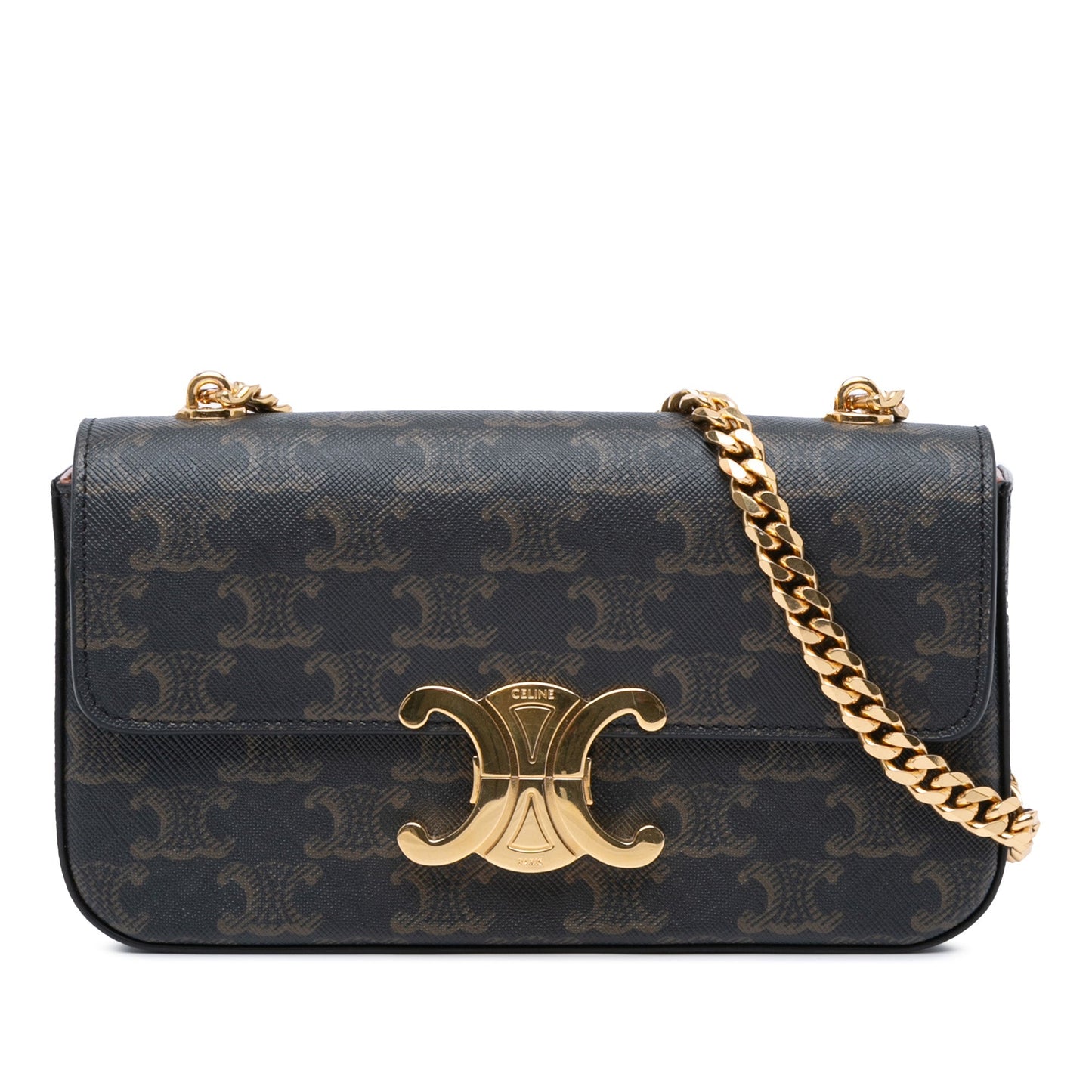 Celine Triomphe Coated Canvas Claude Chain Shoulder Bag Brown