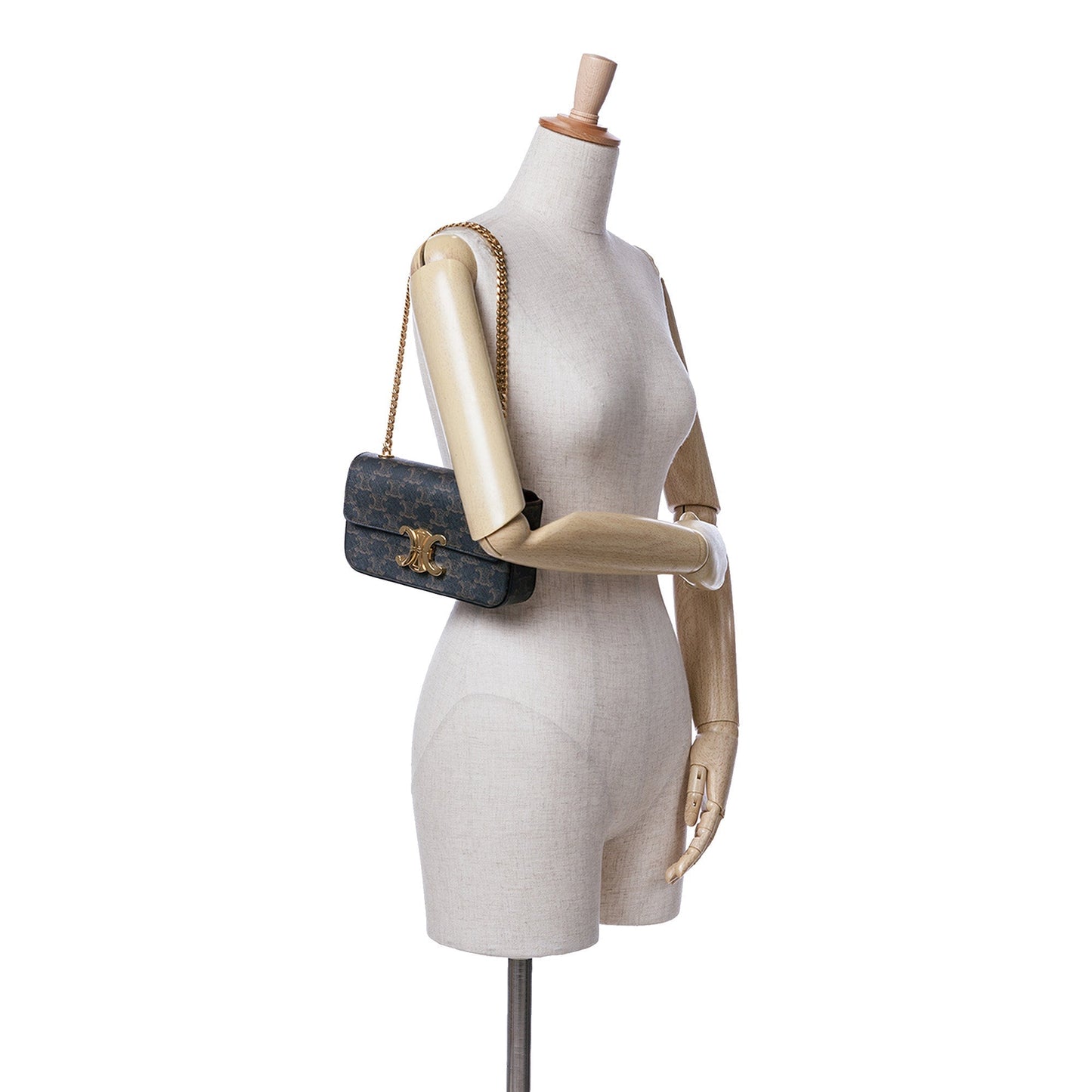 Celine Triomphe Coated Canvas Claude Chain Shoulder Bag Brown