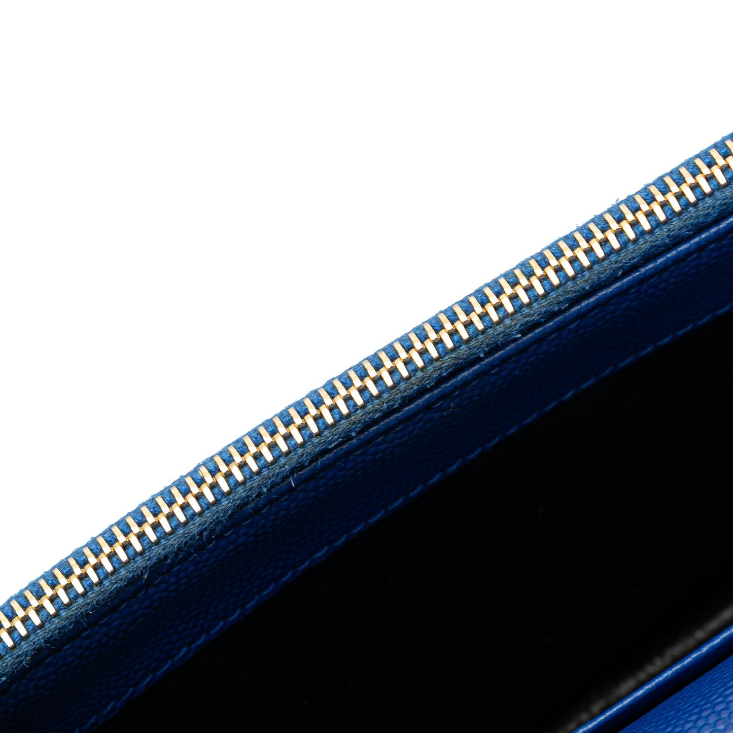 Saint Laurent Grain De Poudre Matelasse Chevron Monogram Chain Wallet Blue