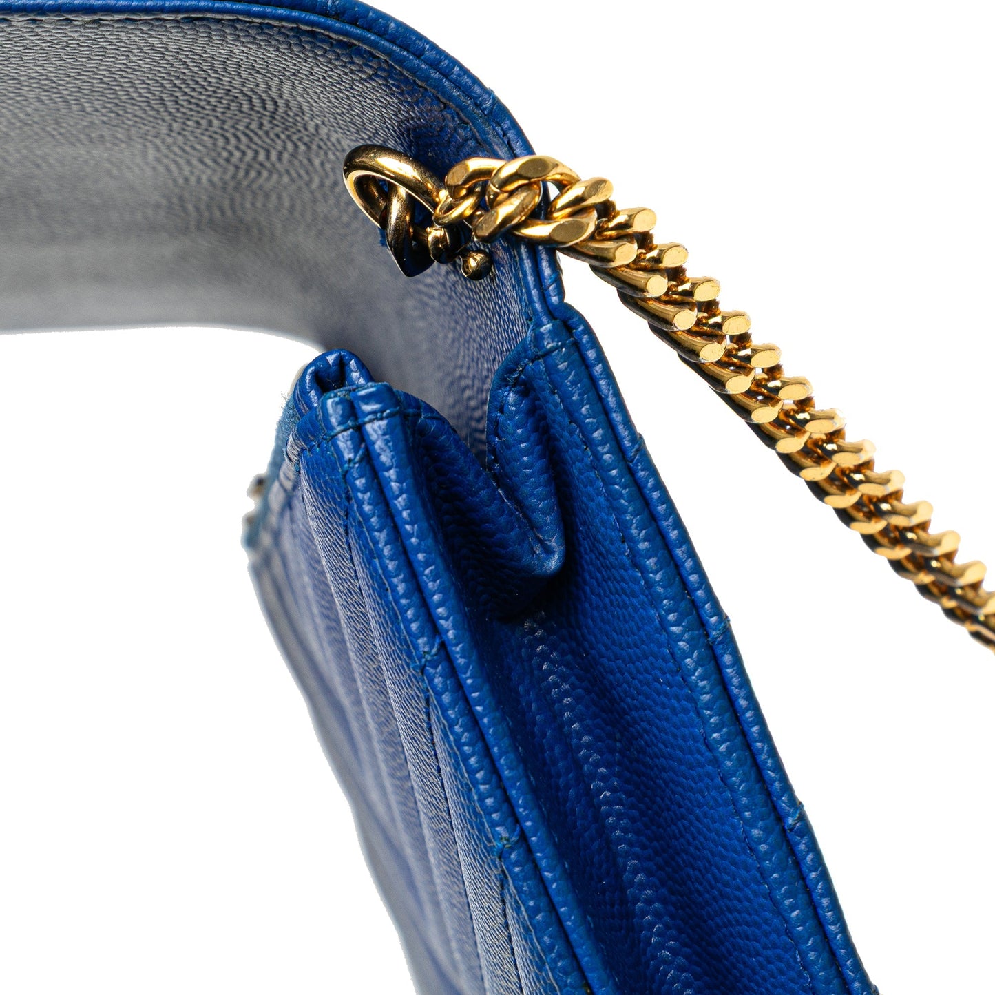 Saint Laurent Grain De Poudre Matelasse Chevron Monogram Chain Wallet Blue
